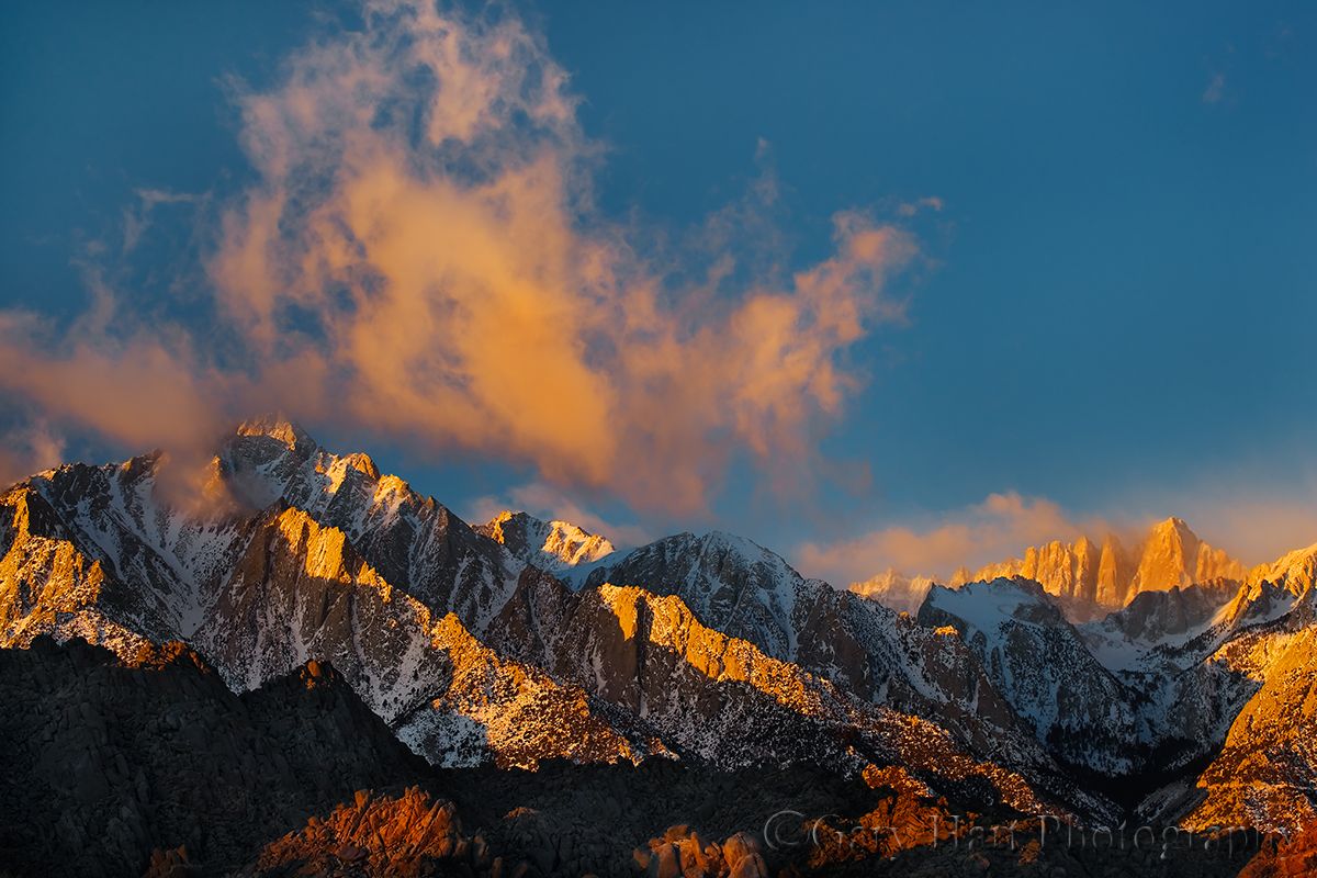 1200x800 First Light, Lone Pine Peak and Mt. Whitney, Alabama Hills, Eastern Sierra. Eloquent Image