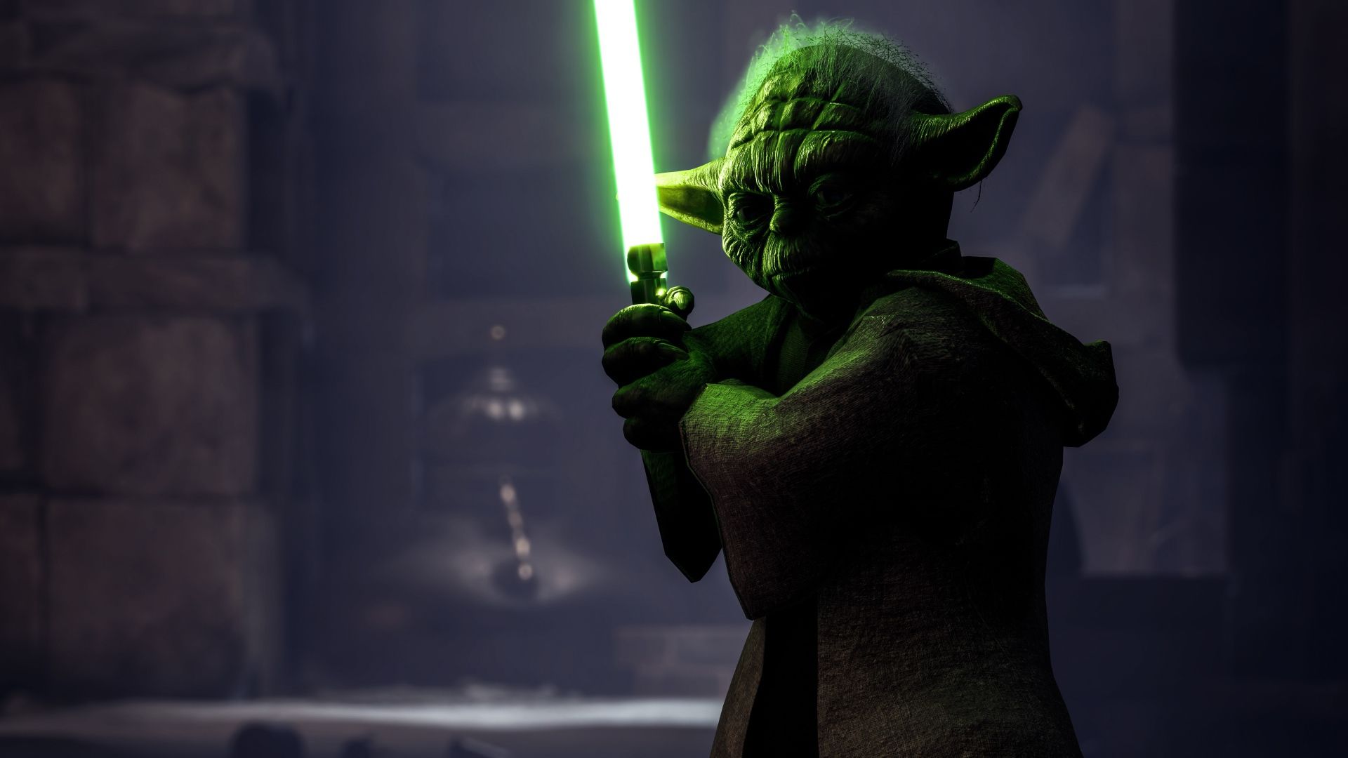 1920x1080 Master Yoda with a laser sword Desktop wallpaper 1920x1080