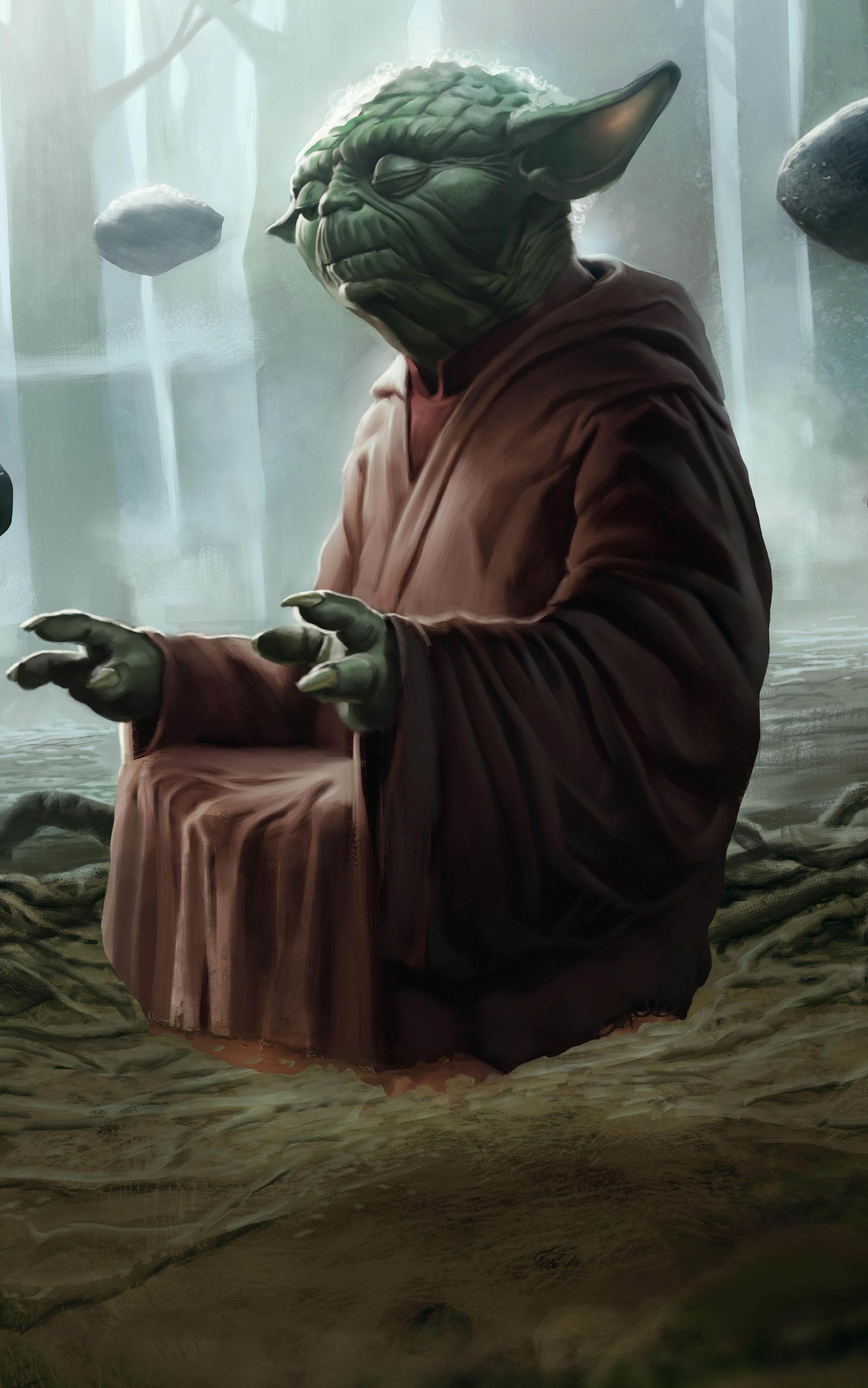 1752x2800 Desktop wallpaper: Sci Fi, Star Wars, Jedi, Yoda, Levitation 4K free download for PC. 1184827