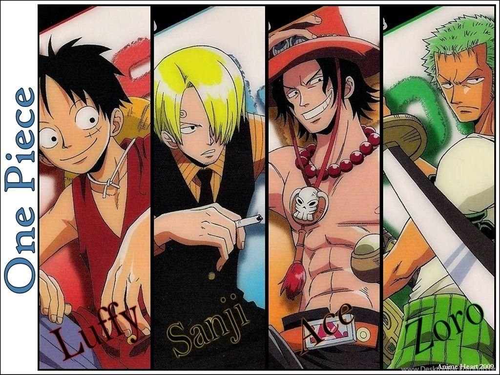 1024x768 Luffy, Zoro, Sanji & Ace One Piece Wallpaper
