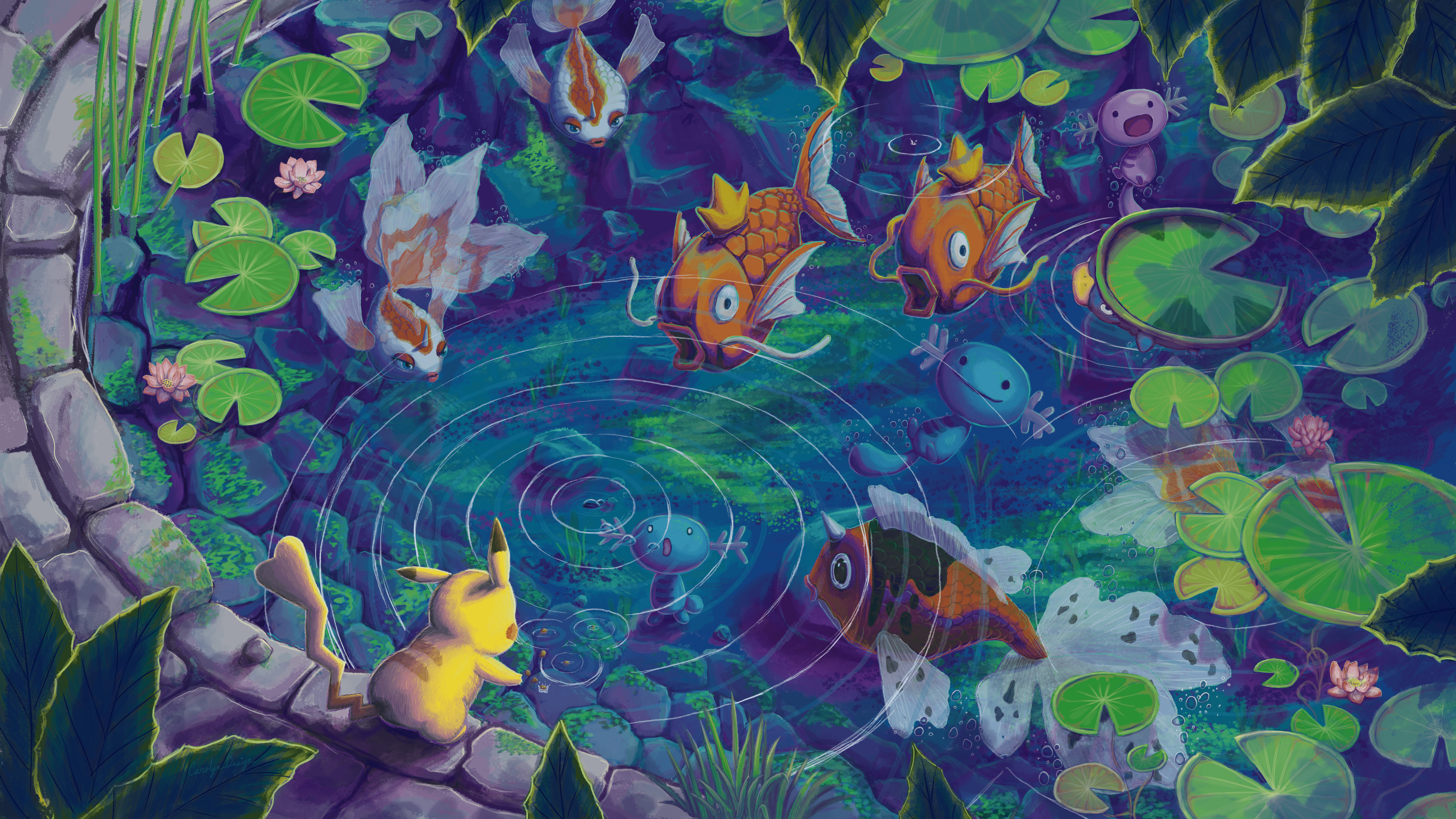 3840x2160 I made a cool Pokemon Koi Pond Wallpaper!