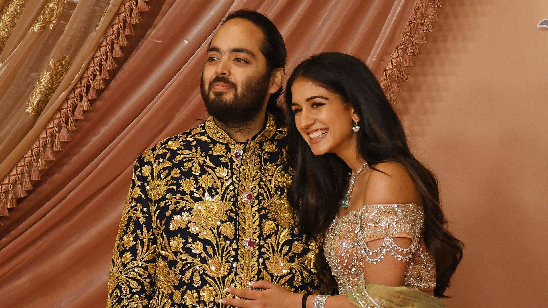 1920x1080 Ambani $600m wedding first look: bride Radhika Merchant stuns in dripping jewels