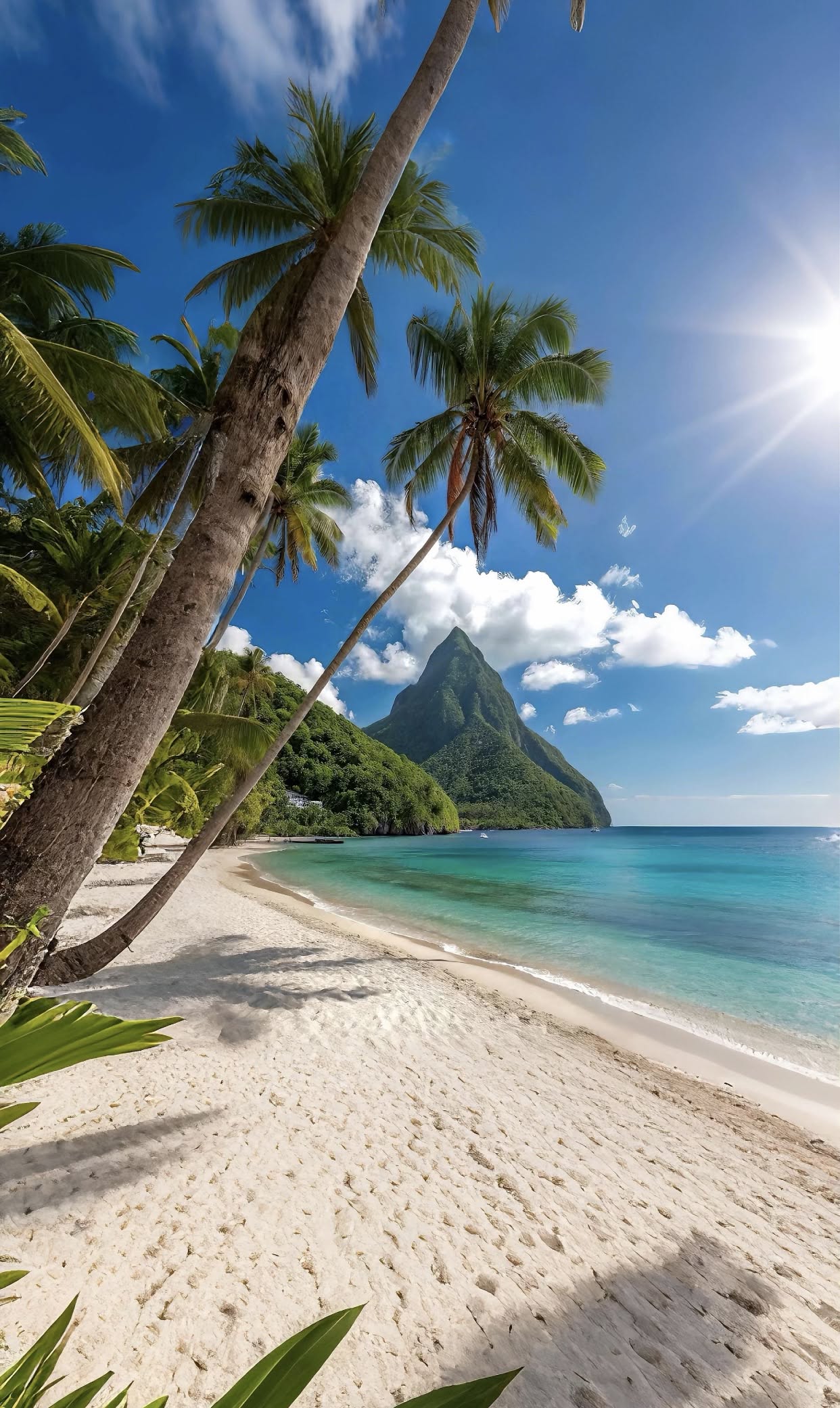 1242x2081 Wallpaper Meesho Oppo A12 Rainbow Cover The Sun Shines Brightly On A Tropical Beach With Palm