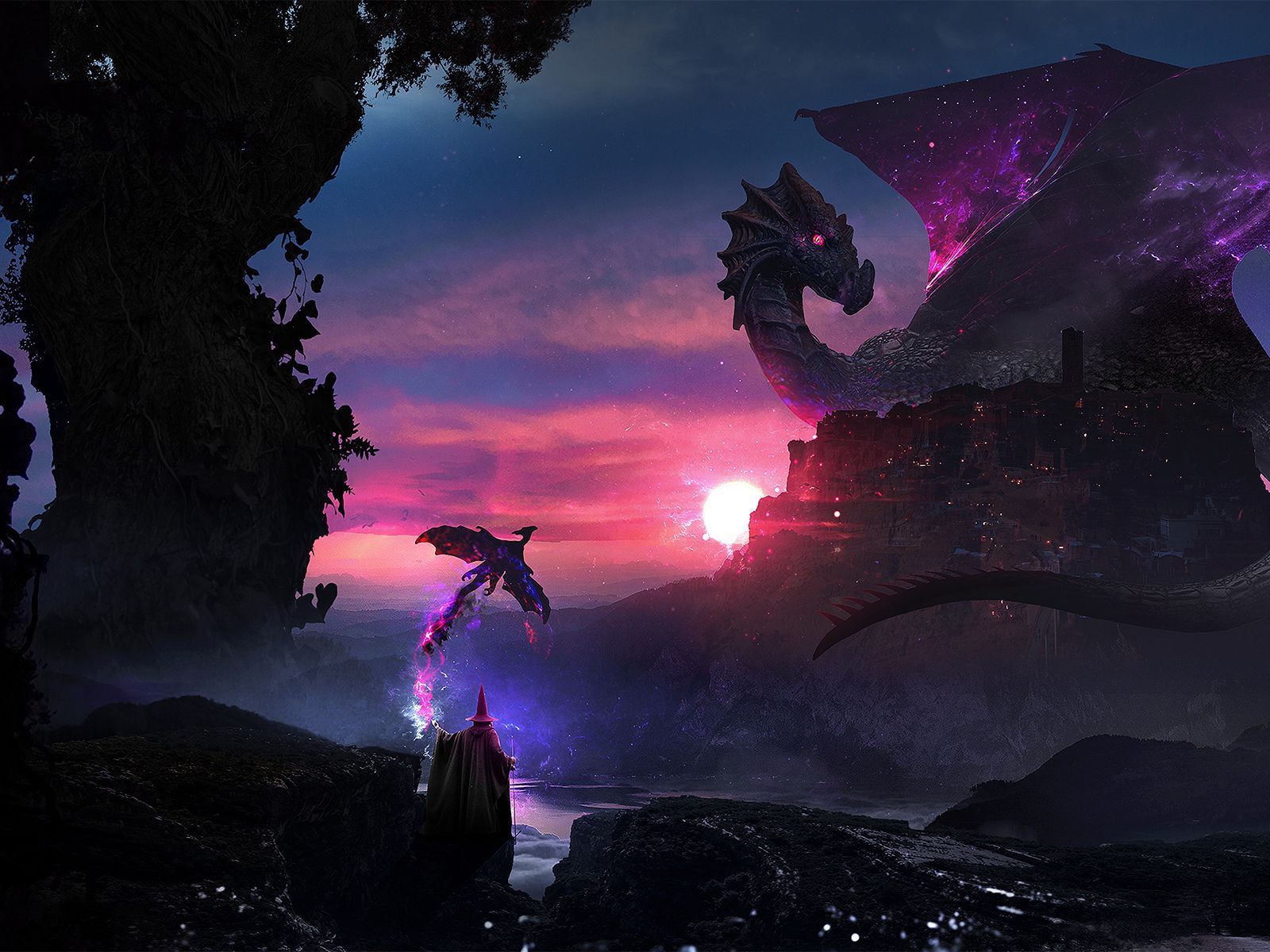 1600x1200 Download wallpaper 1600x1200 magician, dragon, art, magic, fantasy standard 4:3 HD background