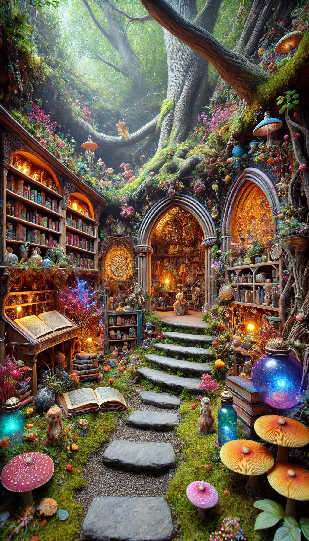 1024x1792 Magical Fantasy Library Wallpaper Set