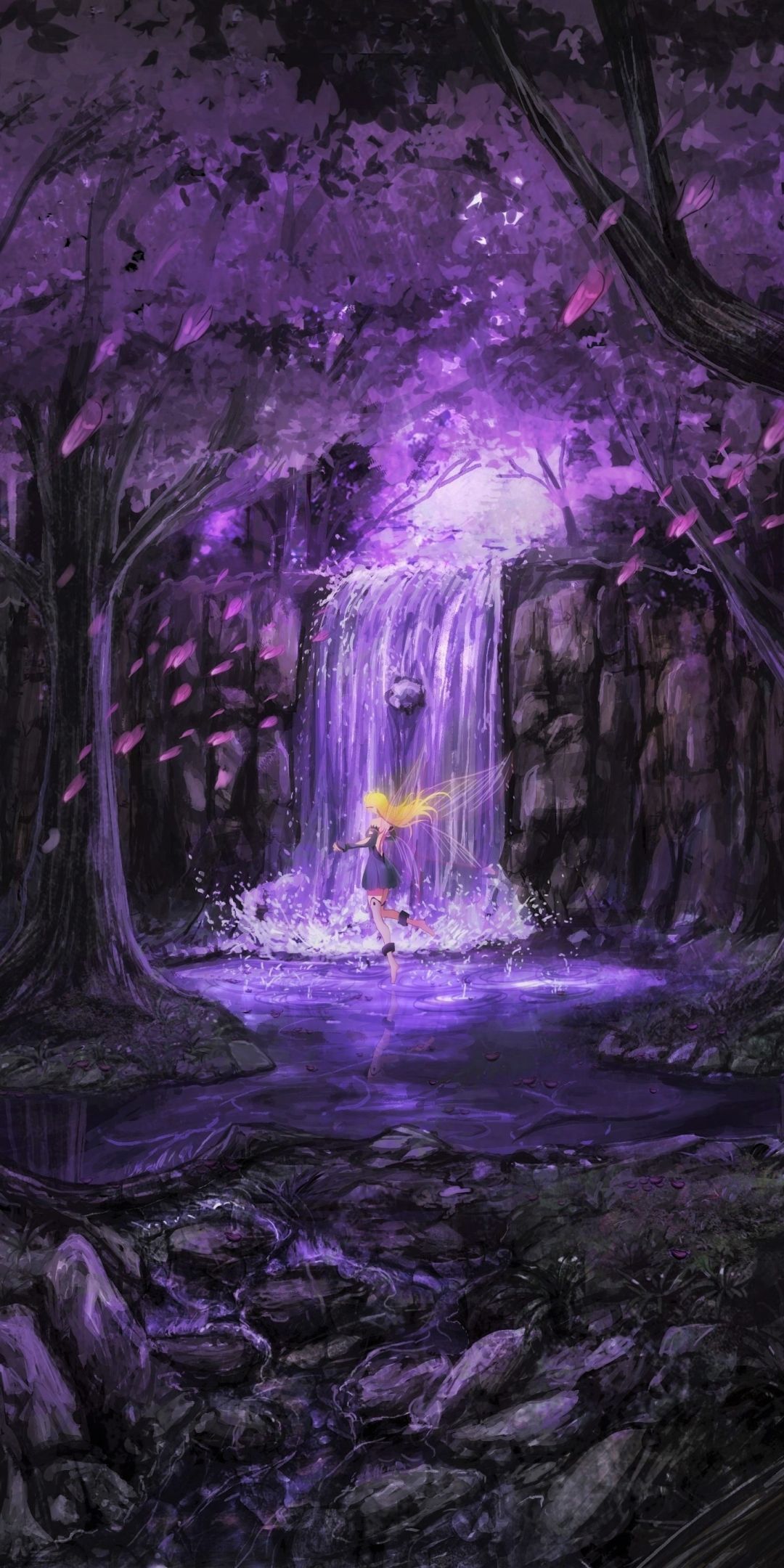 1080x2160 Phone wallpaper: Fantasy, Forest, Tree, Magical, Purple, Blonde, Fairy 1323133