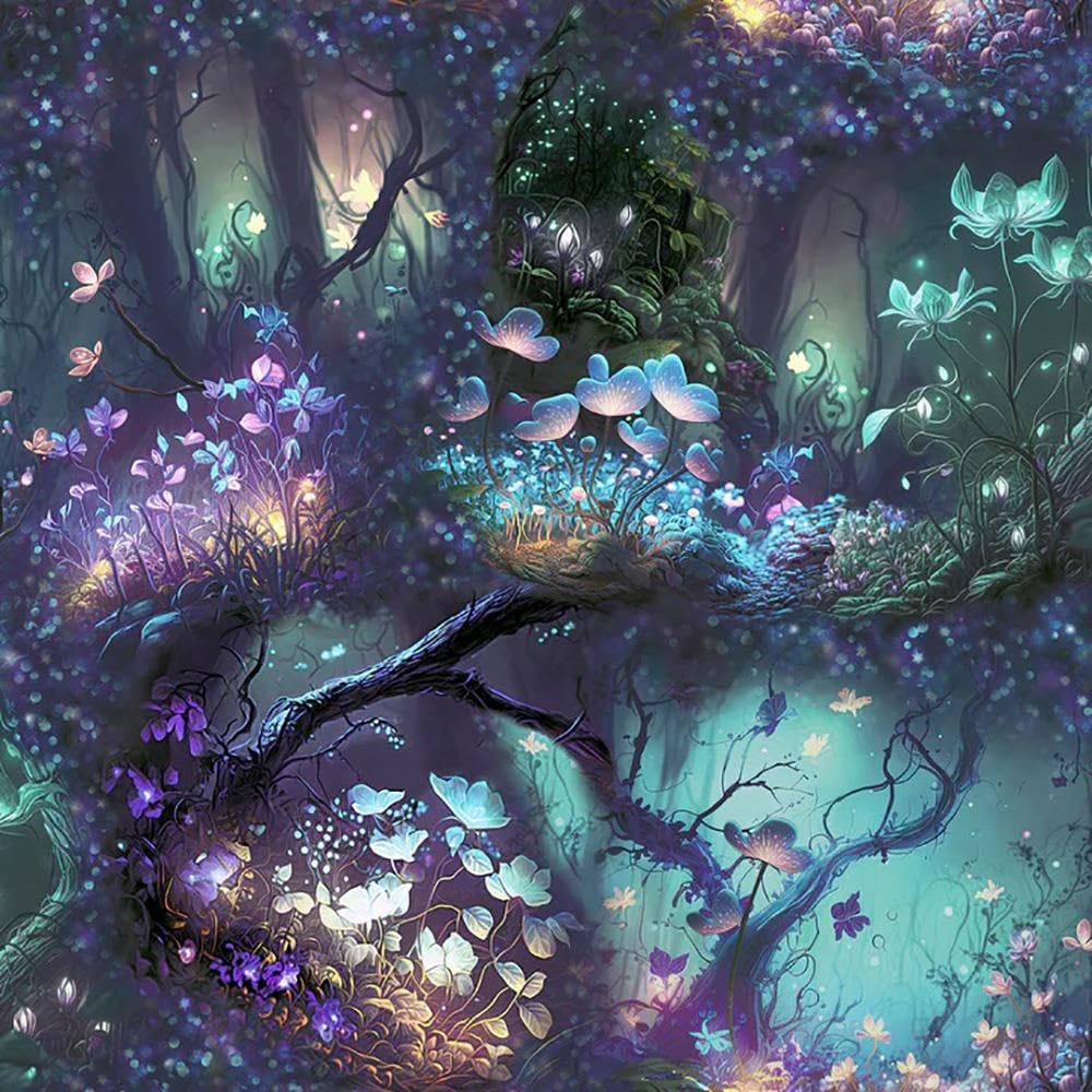 1000x1000 Magical Garden Multicoloured Wallpaper Flowers Floral Mushrooms Fantasy's Room Feature Wall : Amazon.co.uk: DIY & Tools