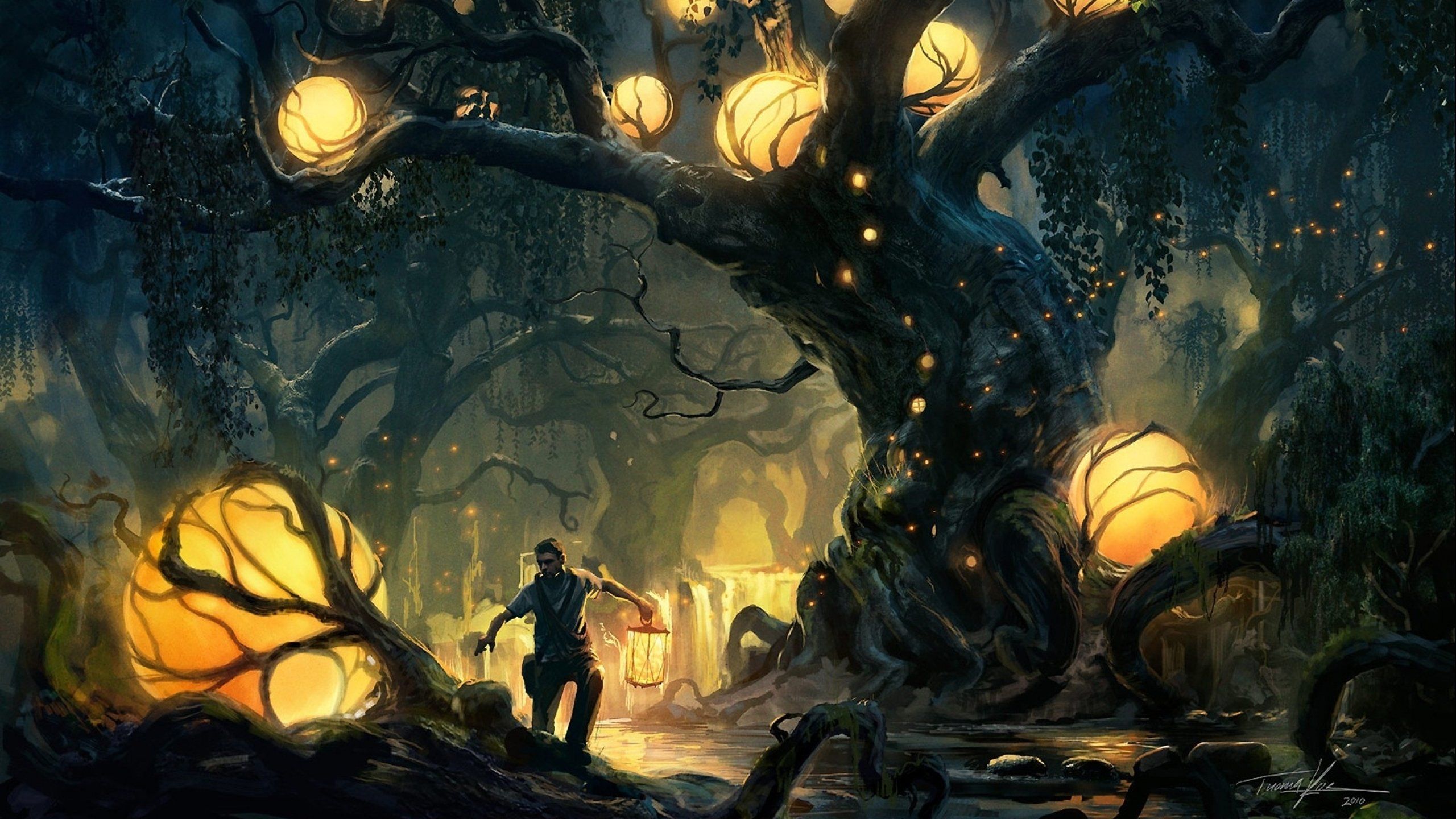 2560x1440 artwork, Fantasy, Magical, Art, Forest, Tree, Landscape, Nature, Magic Wallpaper HD / Desktop and Mobile Background
