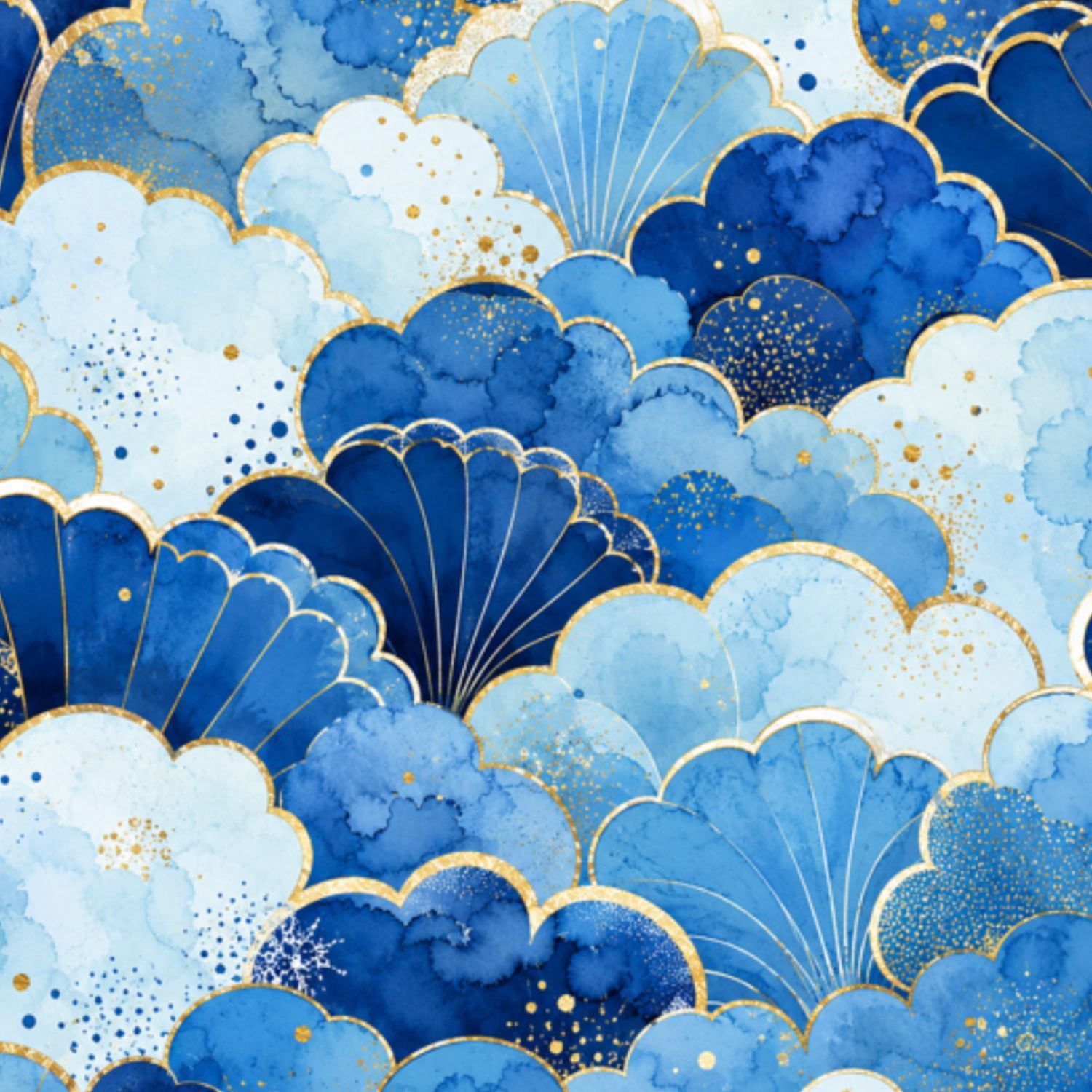 1500x1500 Peel and Stick Wallpaper Blue Ocean Waves Gold Details Watercolor Style Wall Mural 17.7in x 9.8ft Self Adhesive Removable Wall Paper Renter Friendly Wallpaper for Nursery Bedroom Cabinets