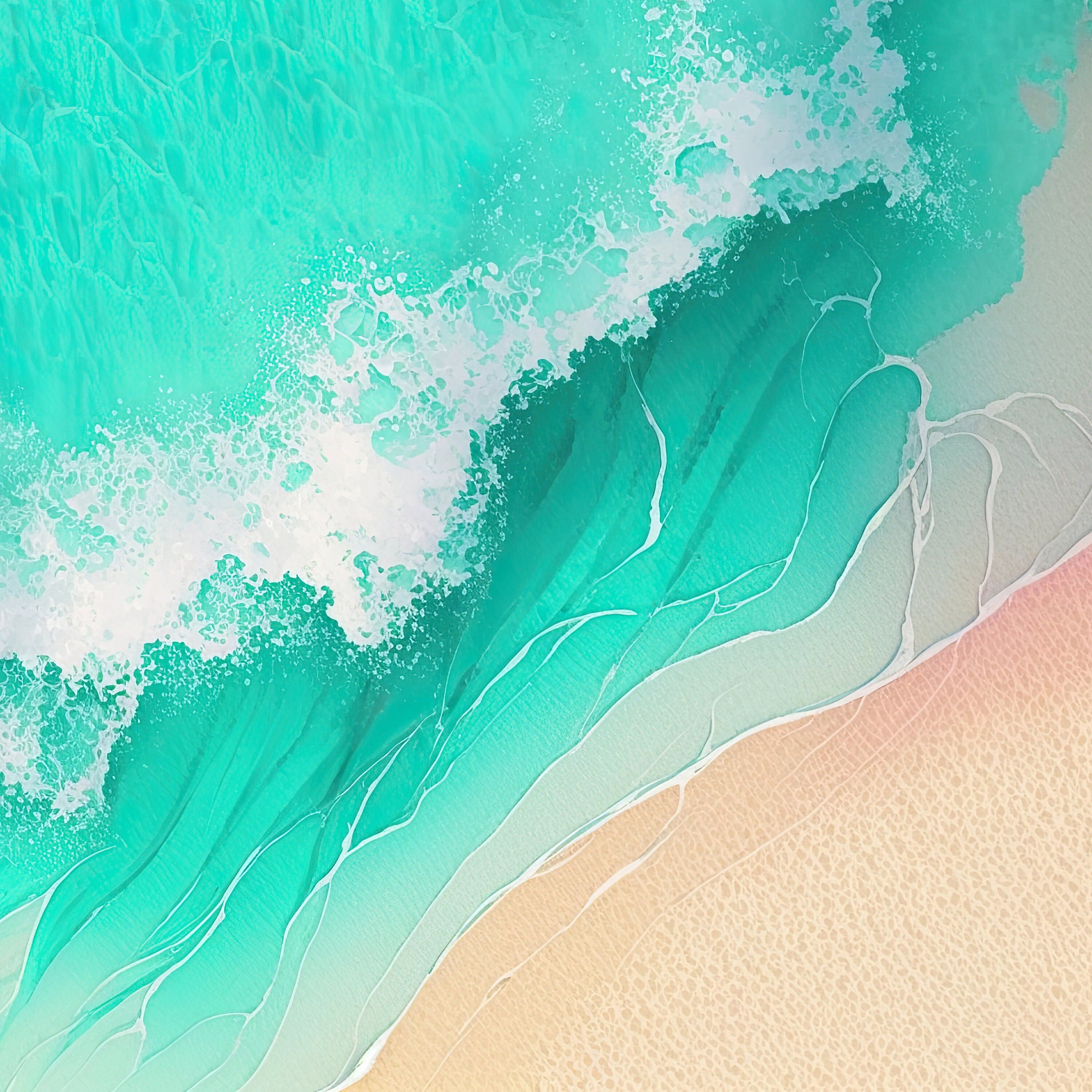 3000x3000 Ocean Beach Waves Watercolor Wall Art Print (Various Sizes Available At Low Prices)