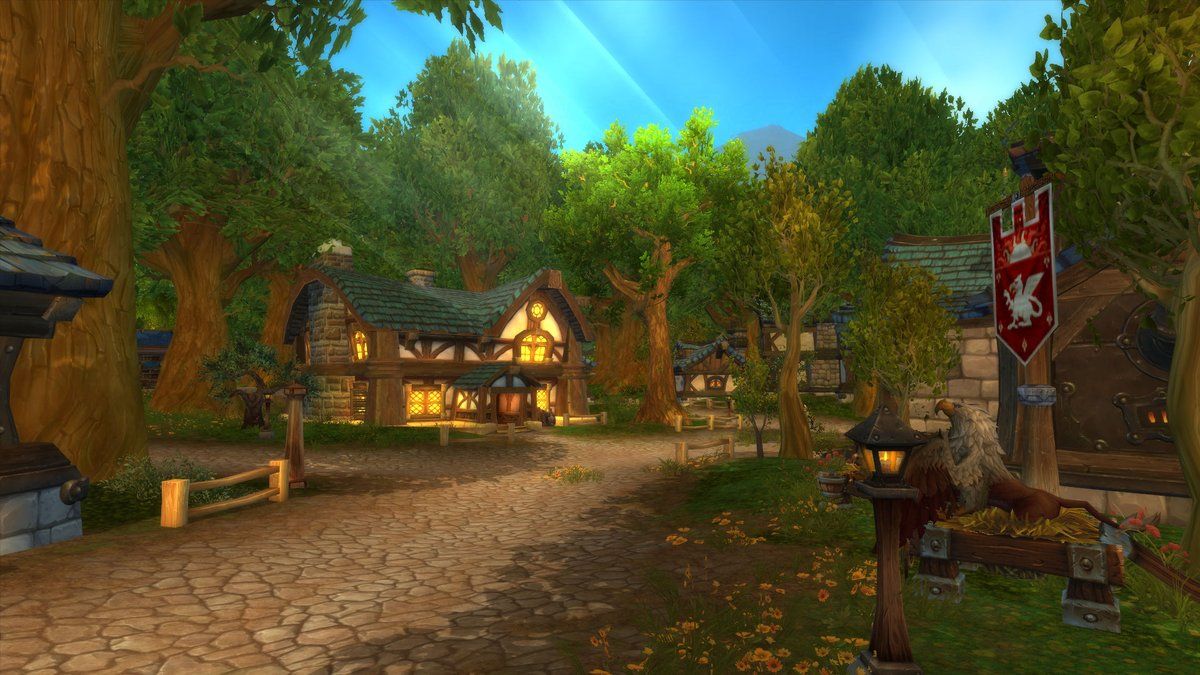 1200x675 I'm working on redoing Elwynn forest. Actually made new assets, etc, trying to make something using Draenor and BFA models. Here's a screen of HD Goldshire WIP. #Goldshire #wow #worldofwarcraft #warcraft