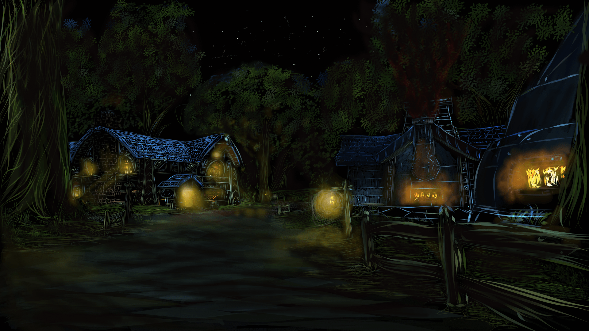 1920x1080 Goldshire At Night Painting By Stew Bot