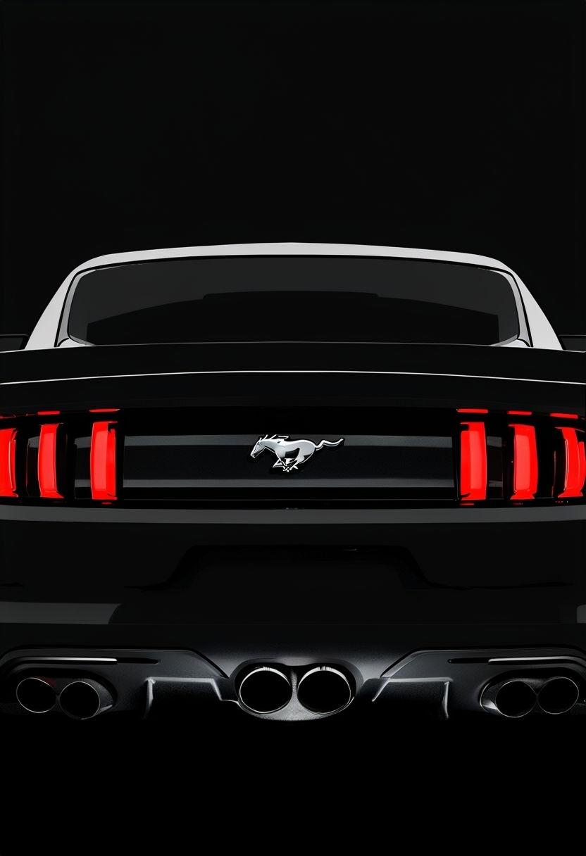 832x1216 Minimalist Black Ford Mustang Poster with Rear View Design Mobile Wallpaper