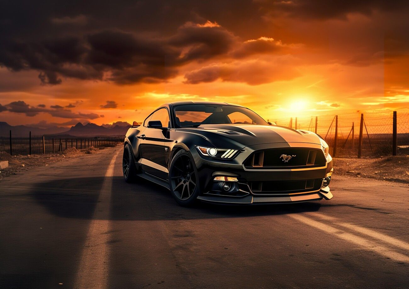 1300x920 Poster Mustang GT Muscle Car in the Sunset