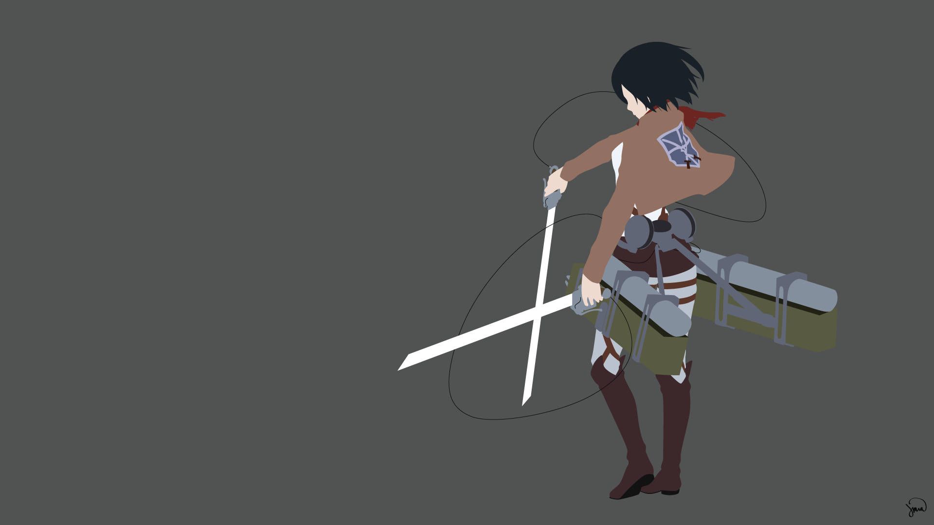 1920x1080 Attack On Titan Characters Mikasa Minimalist Wallpaper
