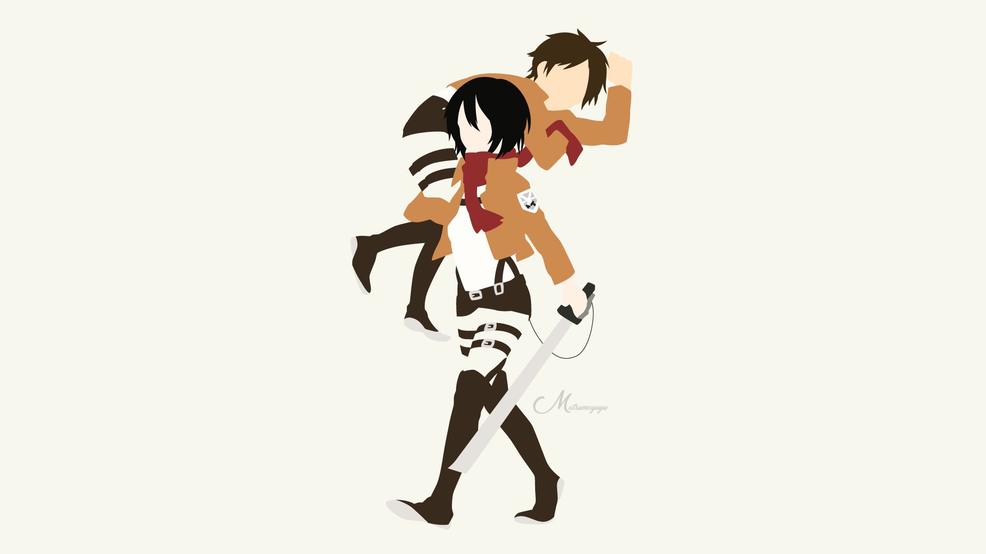 1920x1080 Desktop wallpaper: Anime, Attack On Titan, Eren Yeager, Mikasa Ackerman, Minimalist, Vector 4K free download for PC. 446405