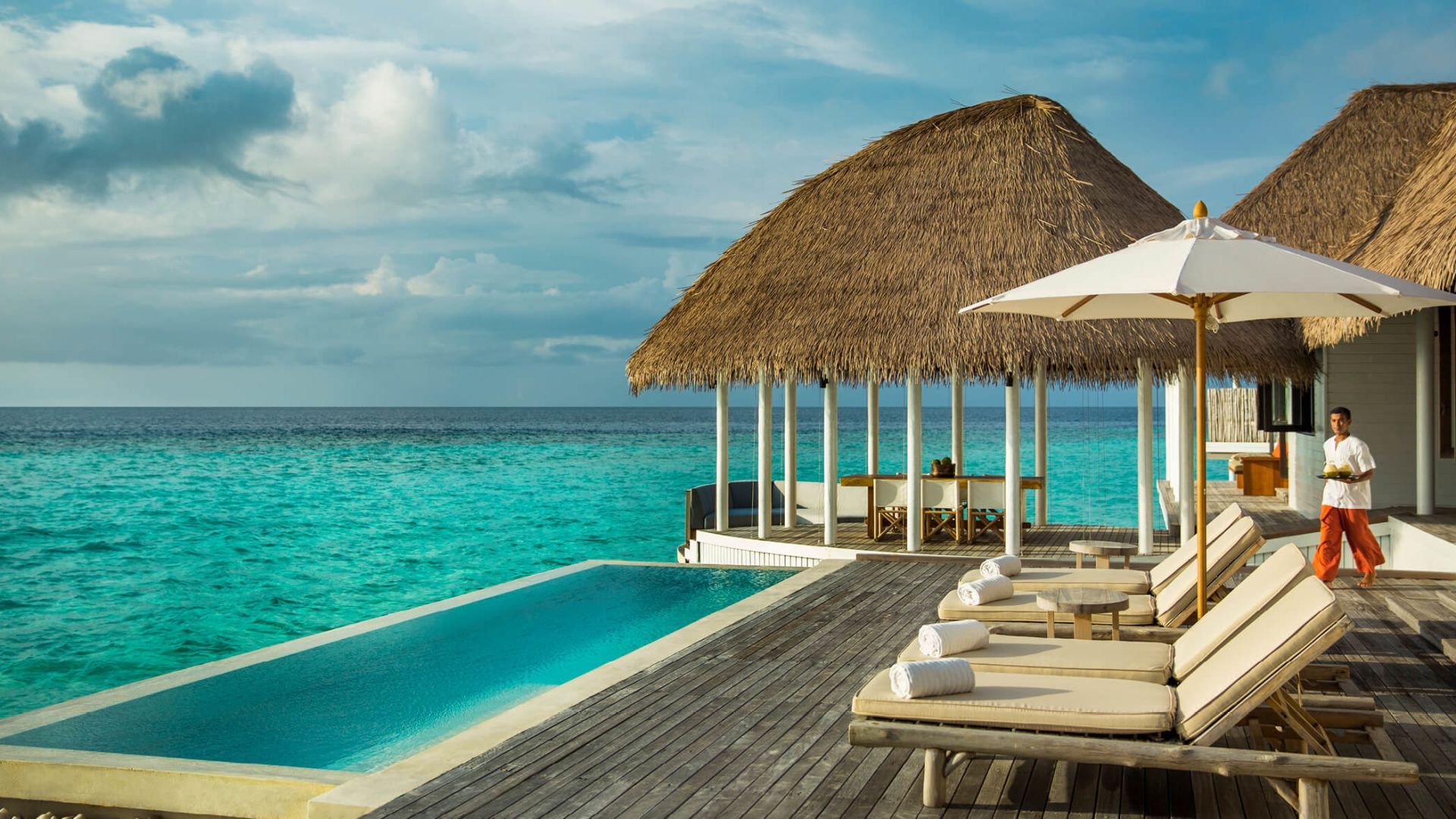 1920x1080 Bedroom Maldives Water Villa with Infinity Pool