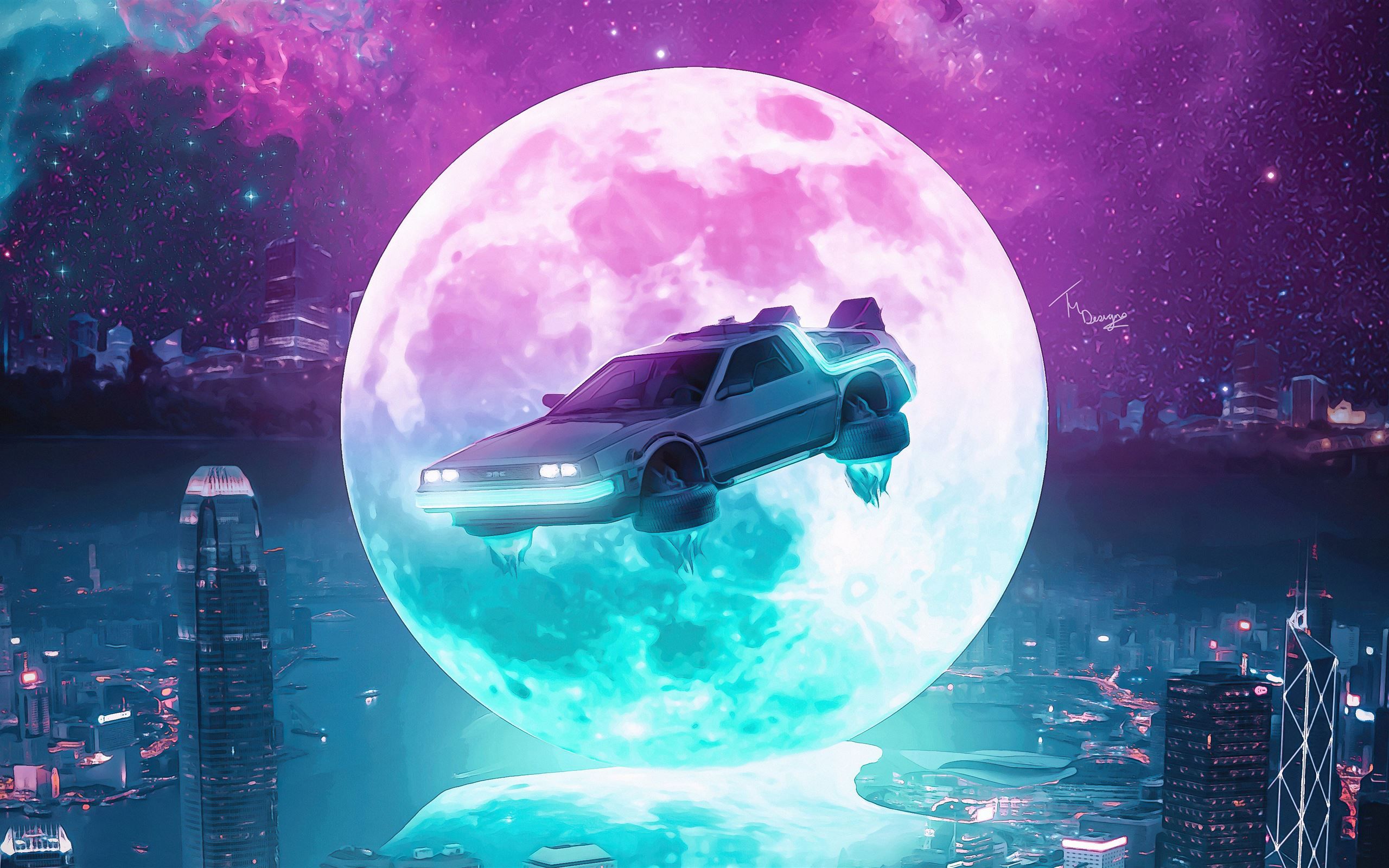 2560x1600 back to the future delorean poster 5k MacBook Air Wallpaper Download