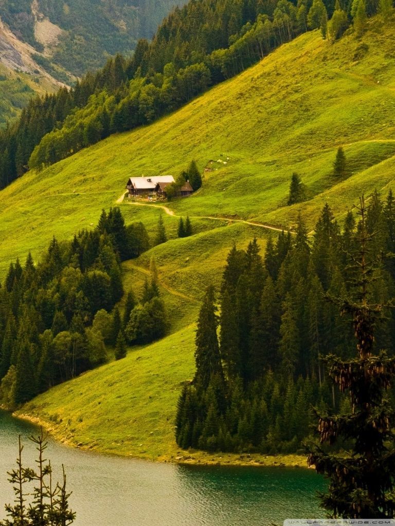 768x1024 Mountain Houses Wallpaper