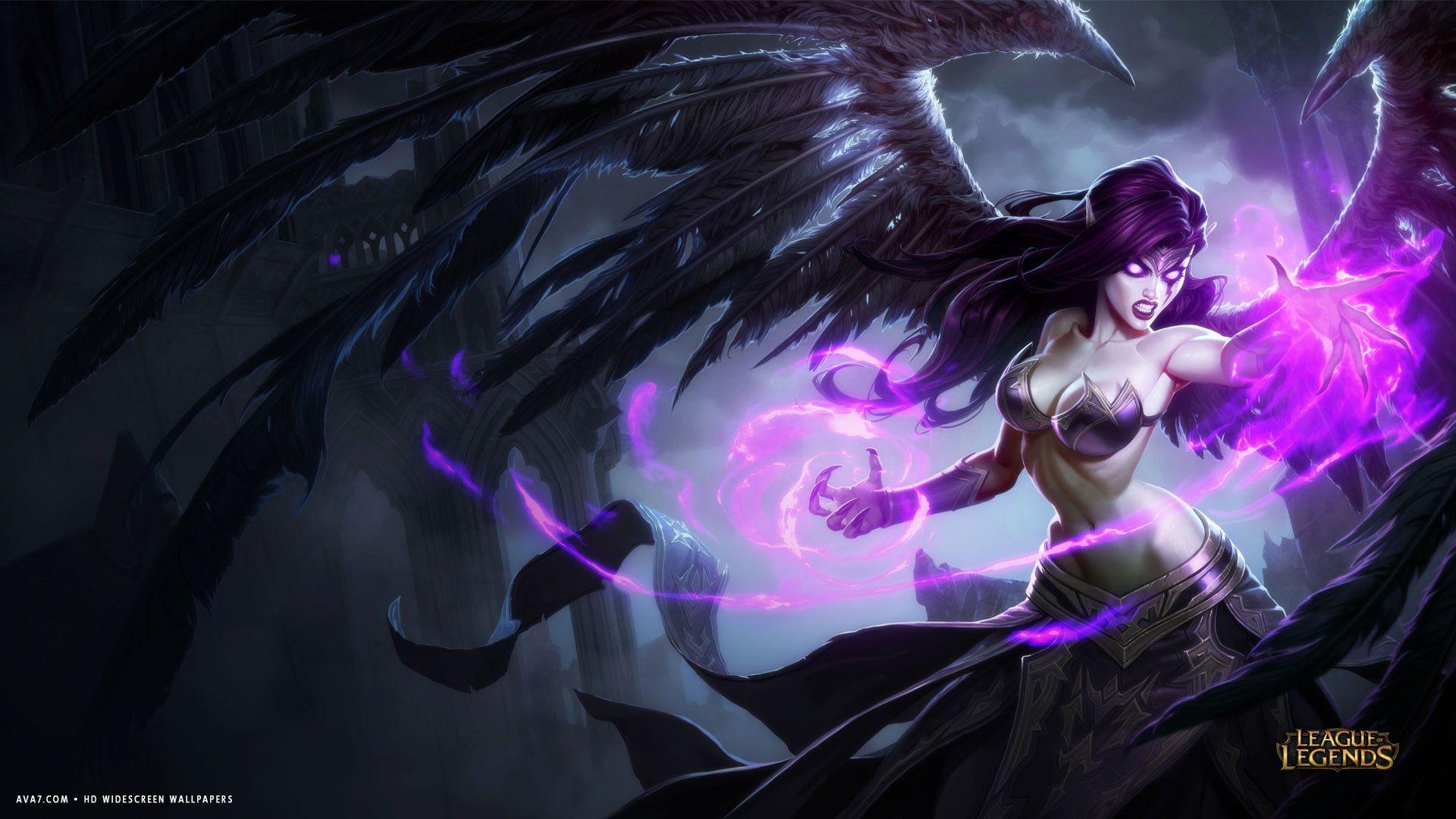1920x1080 league of legends game lol morgana wings purple evil HD widescreen