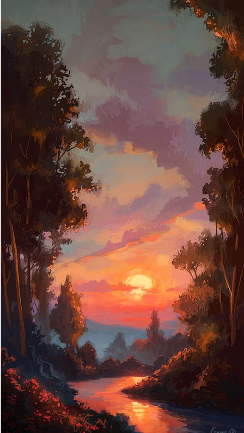 800x1422 Anime places, anime nature, sunset, HD phone wallpaper