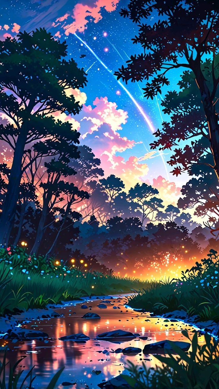 736x1308 Beautiful anime Nature illustration 4k wallpaper