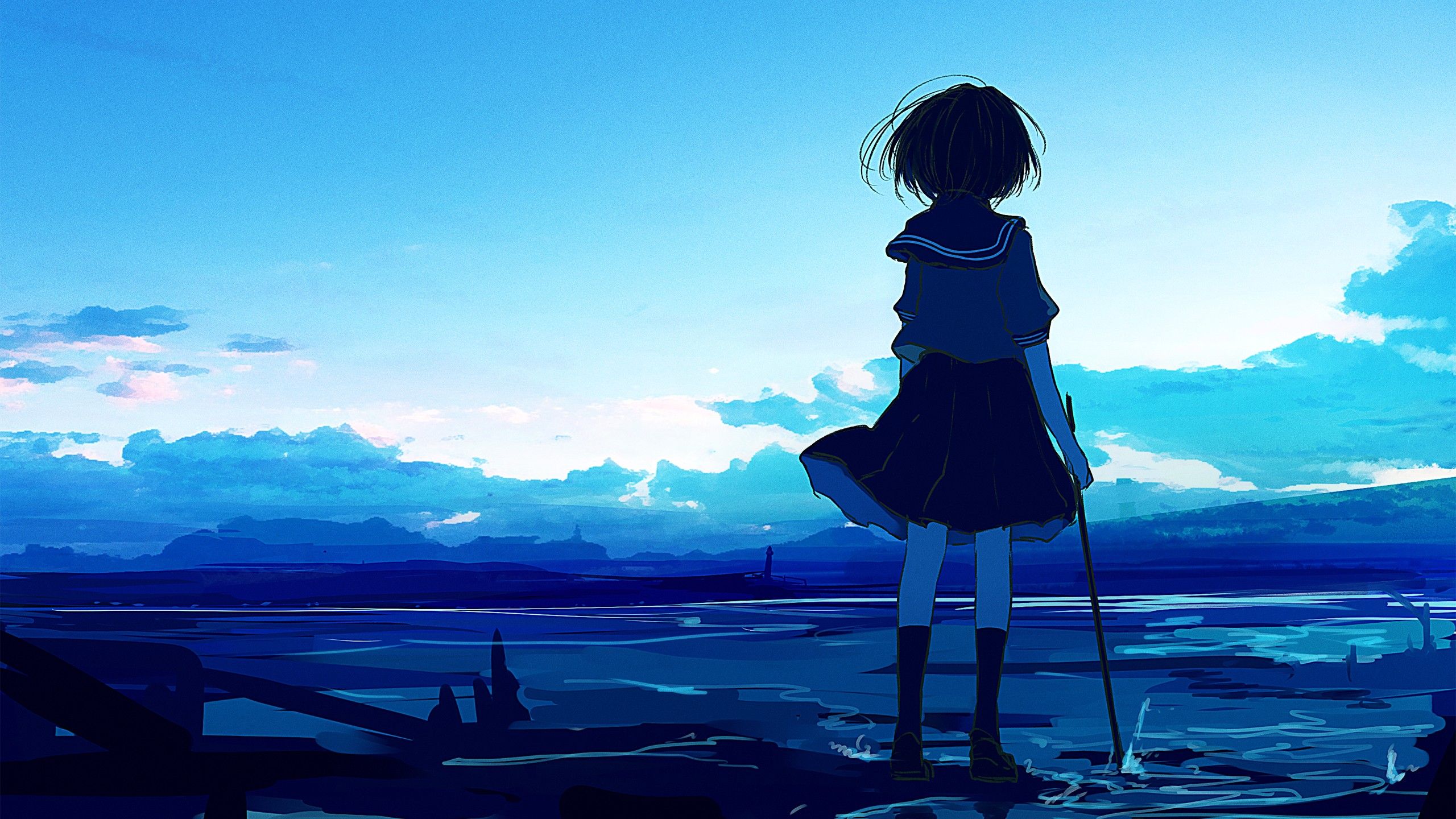 2560x1440 Anime Girl With School Uniform Nature Background HD Anime Girl Wallpaper