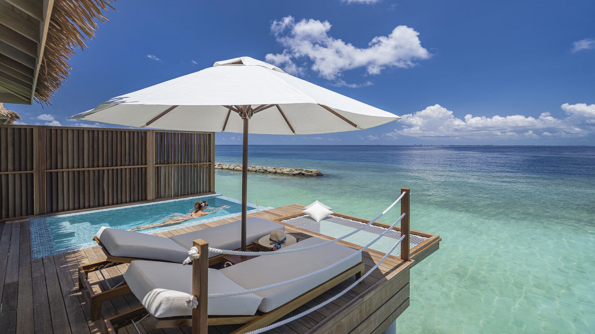 1920x1080 Water Villa with Pool Maldives. Sunset Water Villa