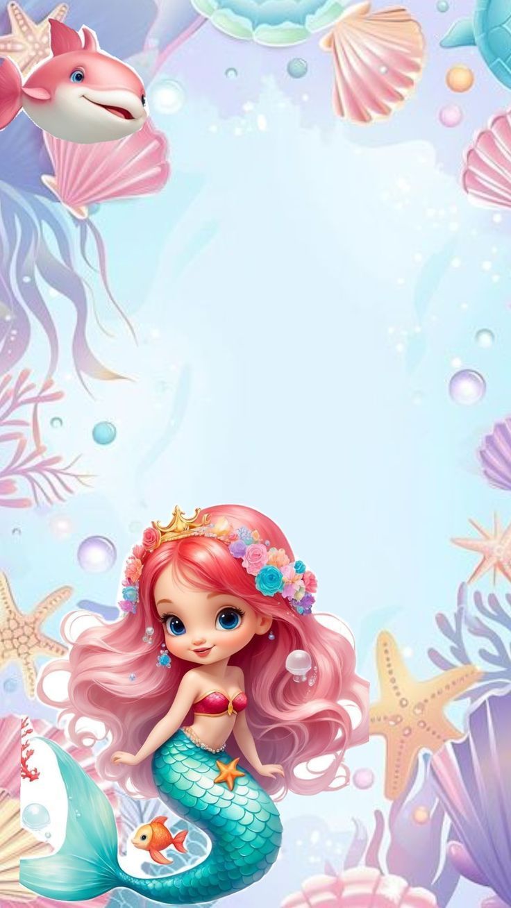 736x1308 Merry mermaid wallpaper background. Cute mermaid background wallpaper, Mermaid theme birthday party, Mermaid birthday cakes