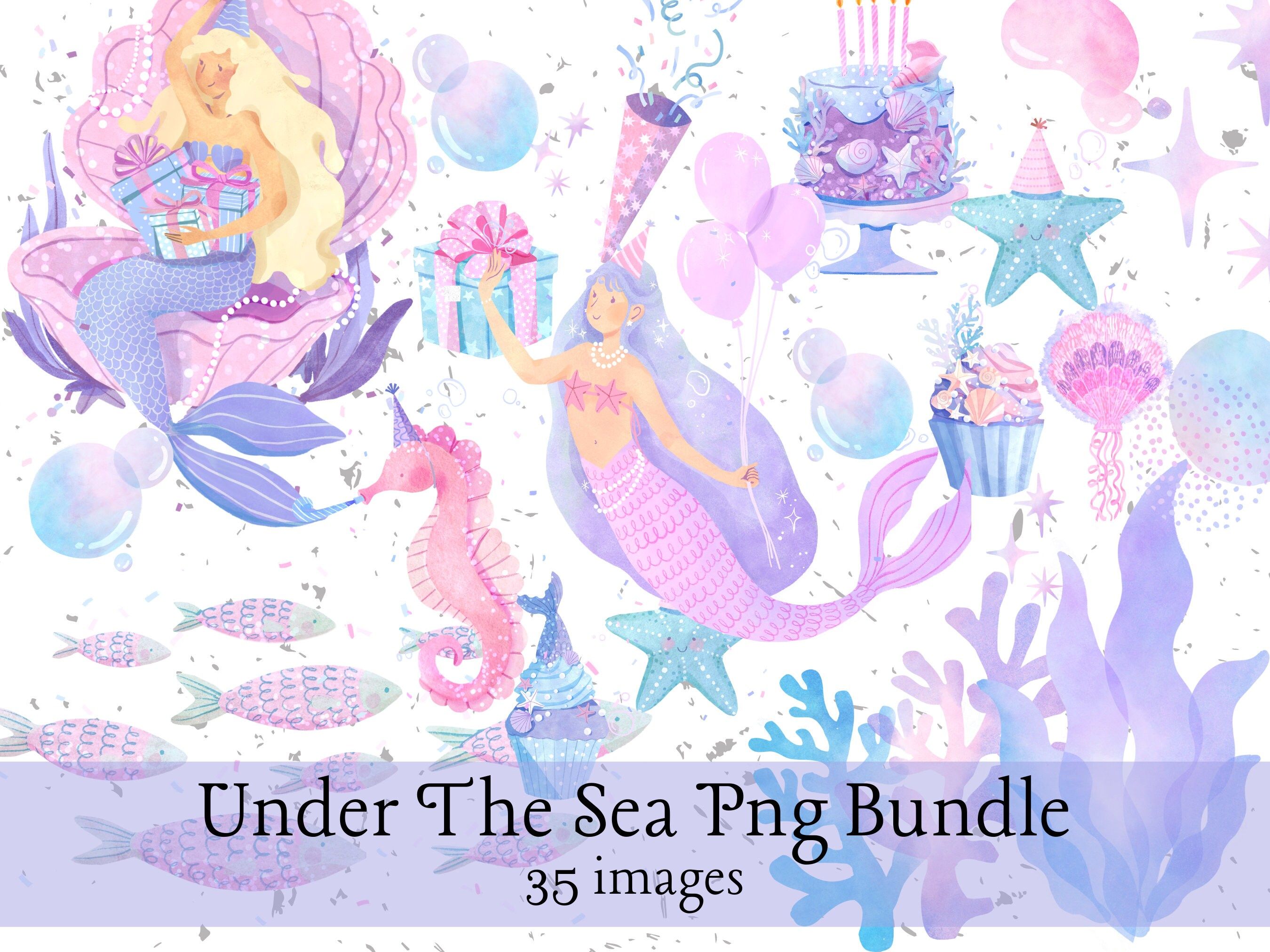2700x2025 Under the Sea Mermaid Png Bundle, Mermaid Birthday Party Clipart, Watercolour Mermaid, Pretty Ocean Sublimation Bundle, Sea Theme Elements