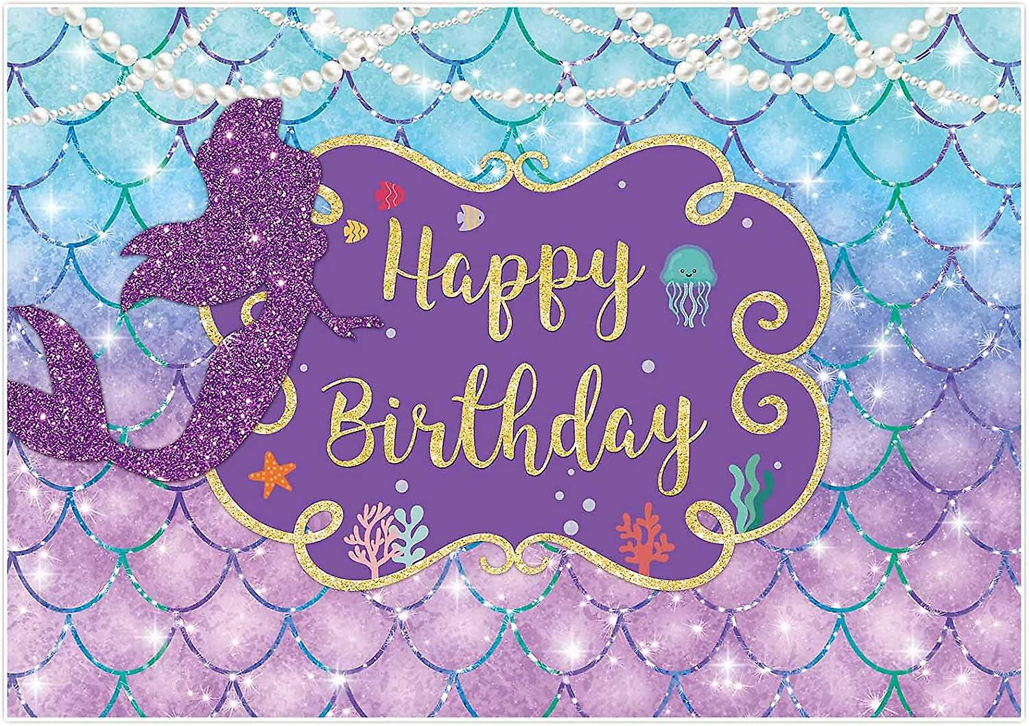 1500x1058 7x5ft Mermaid Theme Birthday Backdrop Under The Sea Glitter Pearls Purple Scales Photography Background For Kids Children Girls Happy 1st Bday Party D
