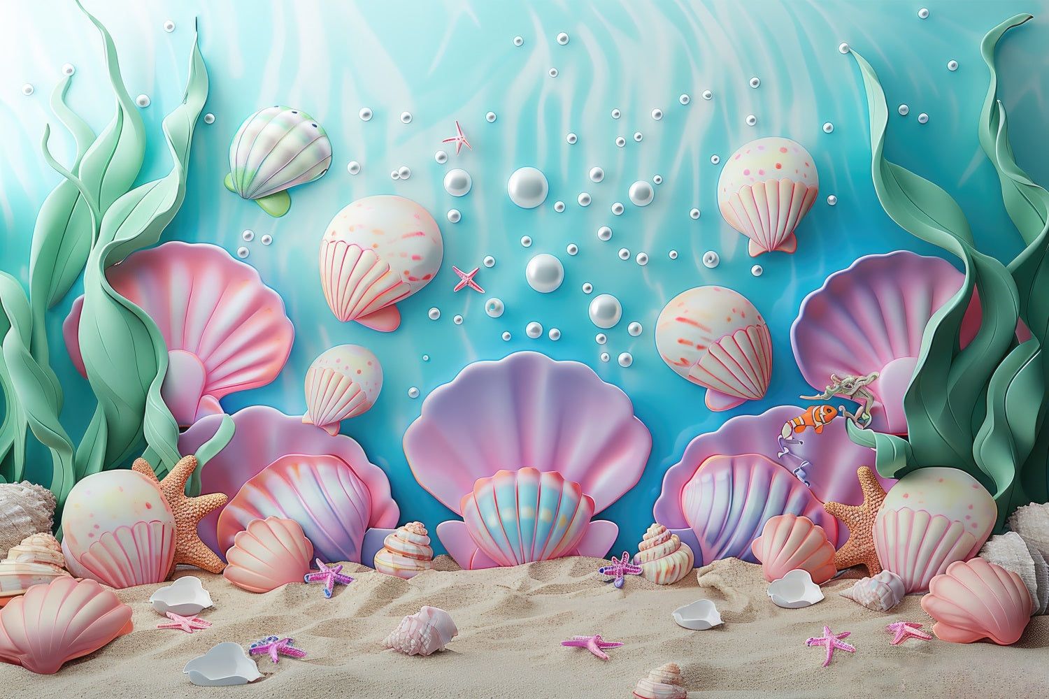 1500x1000 Backdrop Mermaid Fantasy Seashell Paradise Under Sea Backdrop BRP12- 7'W*5'H(2.2*1.5m)