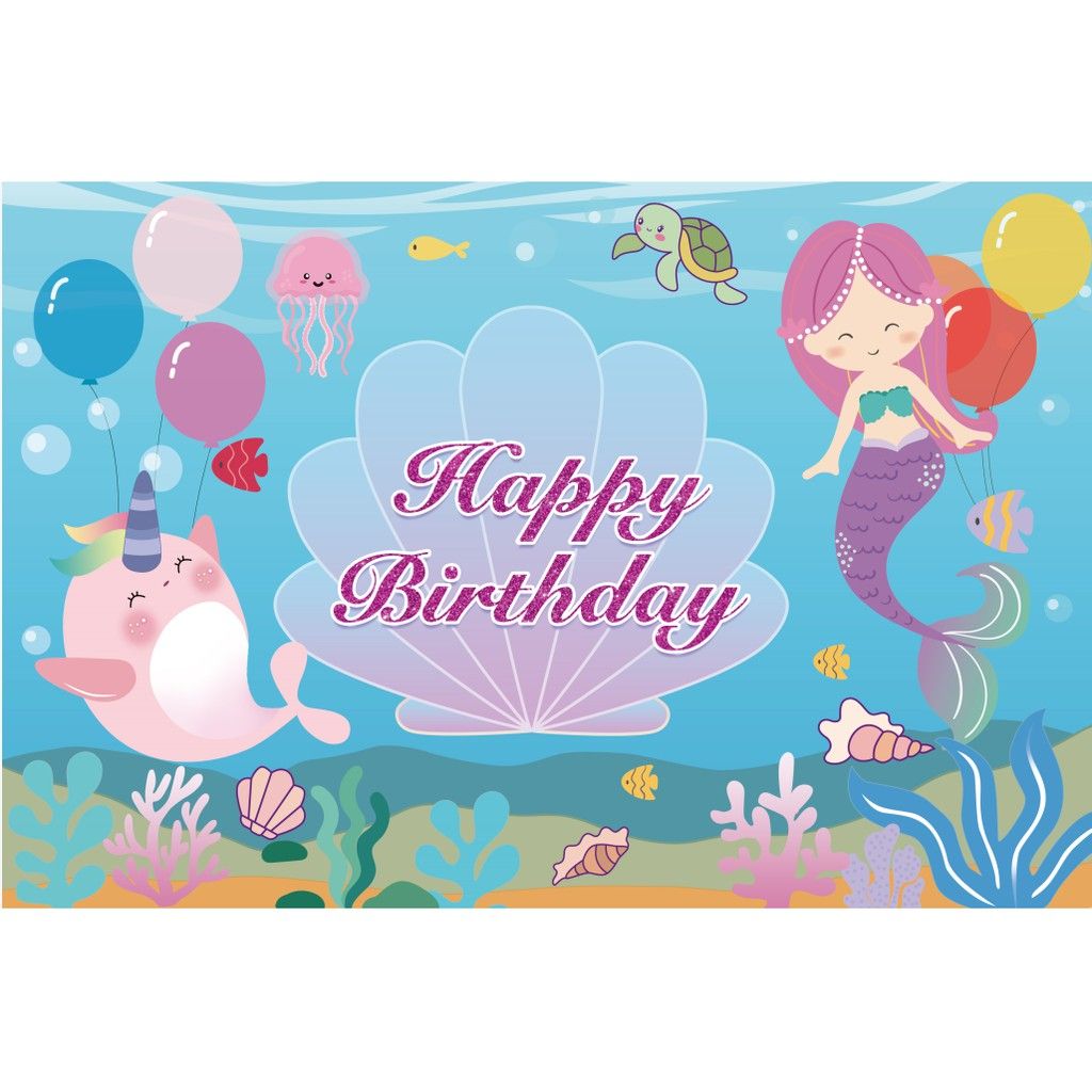 1024x1024 Aperil Birthday party poster wallpaper mermaid theme background cloth poster birthday decoration 120cm*80cm