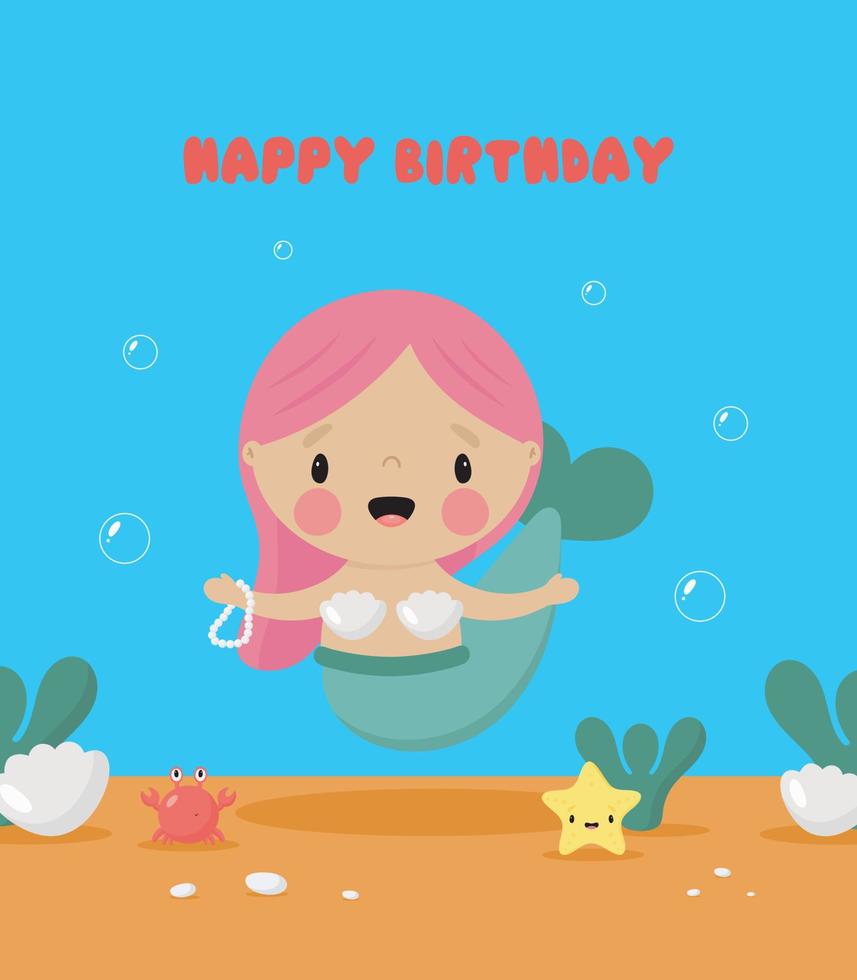 857x980 Vector illustration with little mermaid. Cartoon style. Isolated on a white background. Good for birthday cards, invitations, stickers, prints etc