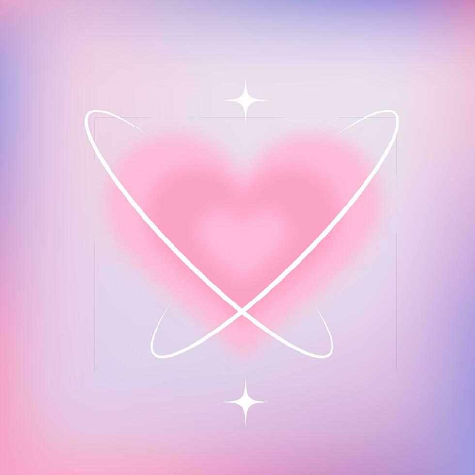 980x980 Y2k gradient blurred background with heart. Aesthetic retro element with aura. Pastel trendy illustration. Girly pink abstract banner with love symbol