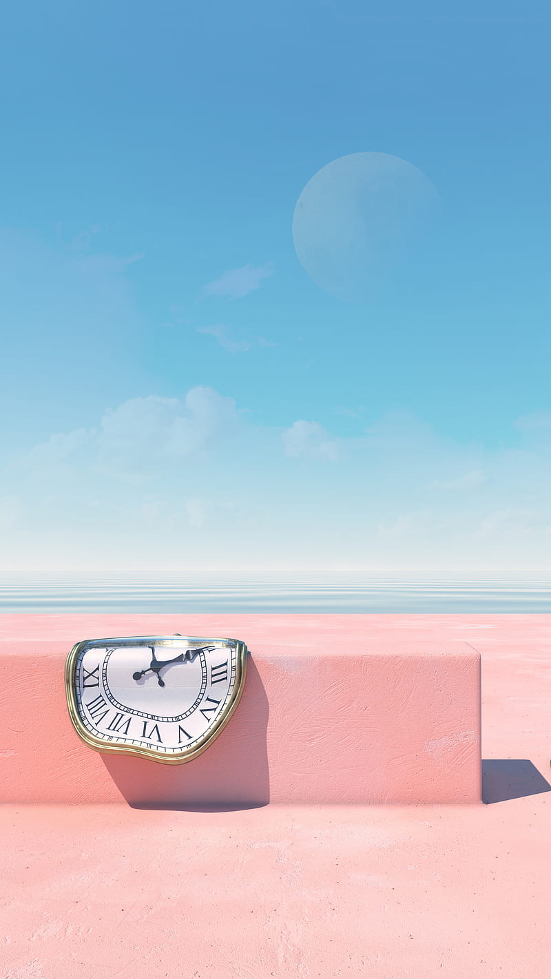 800x1422 Time Distortion, 3D, art, clock, digital, summer, surreal, time, HD phone wallpaper