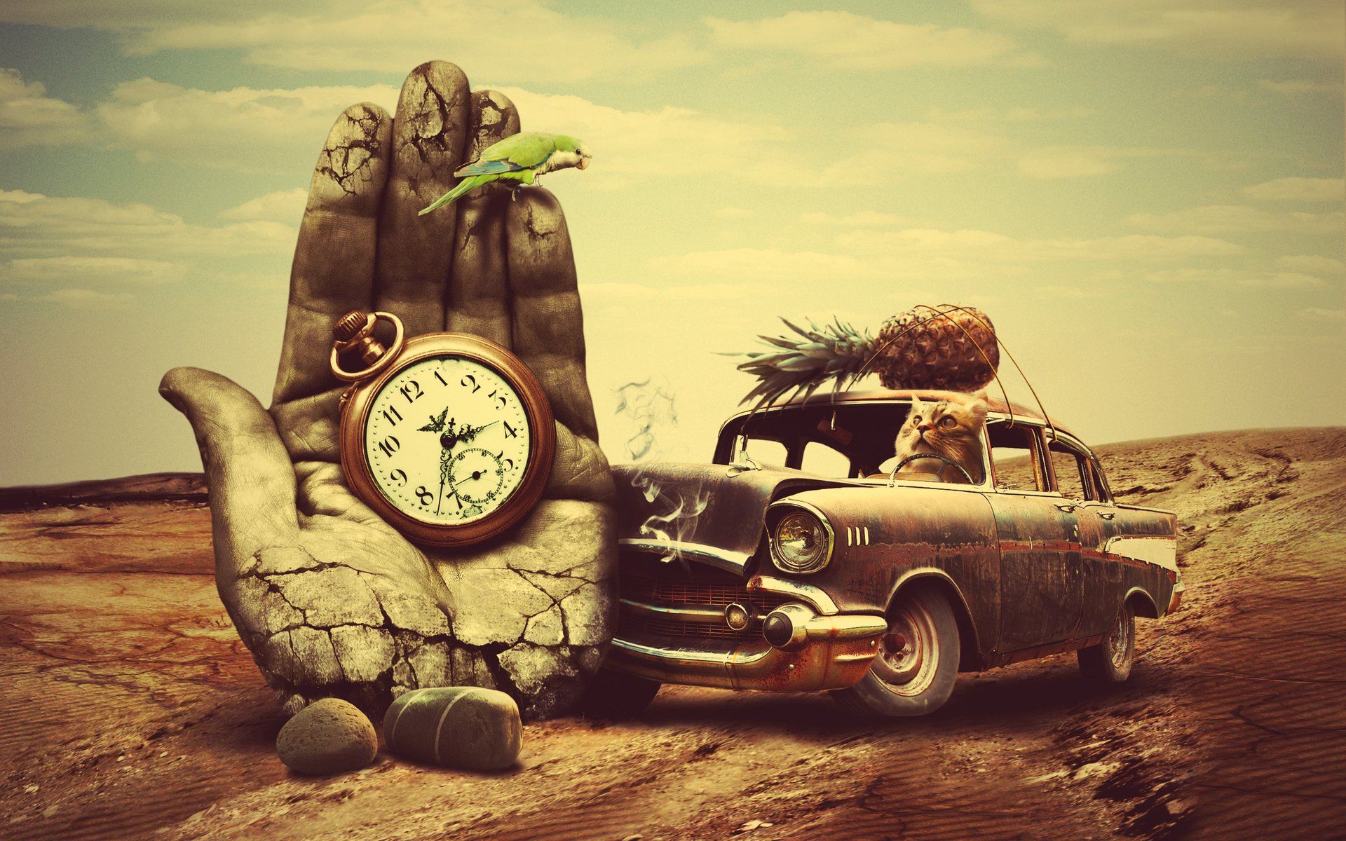 1920x1200 Timeless Surrealism: Artistic HD Wallpaper of Vintage Dreams and Forgotten Landscapesx1200