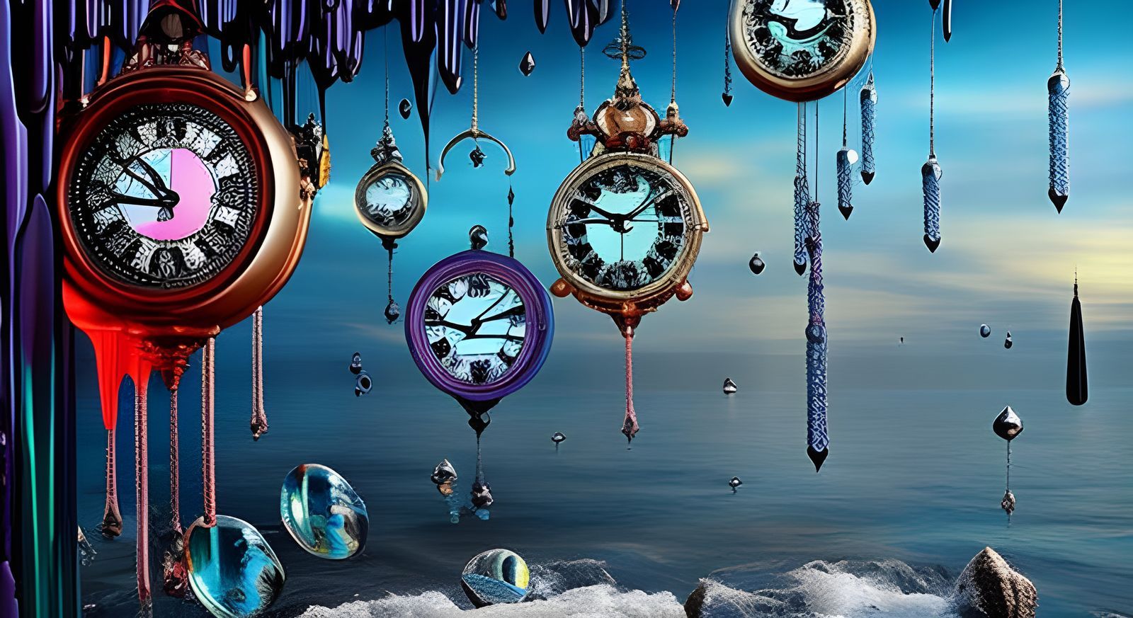 1600x873 Melting Clocks Draped Over Magical Crystals