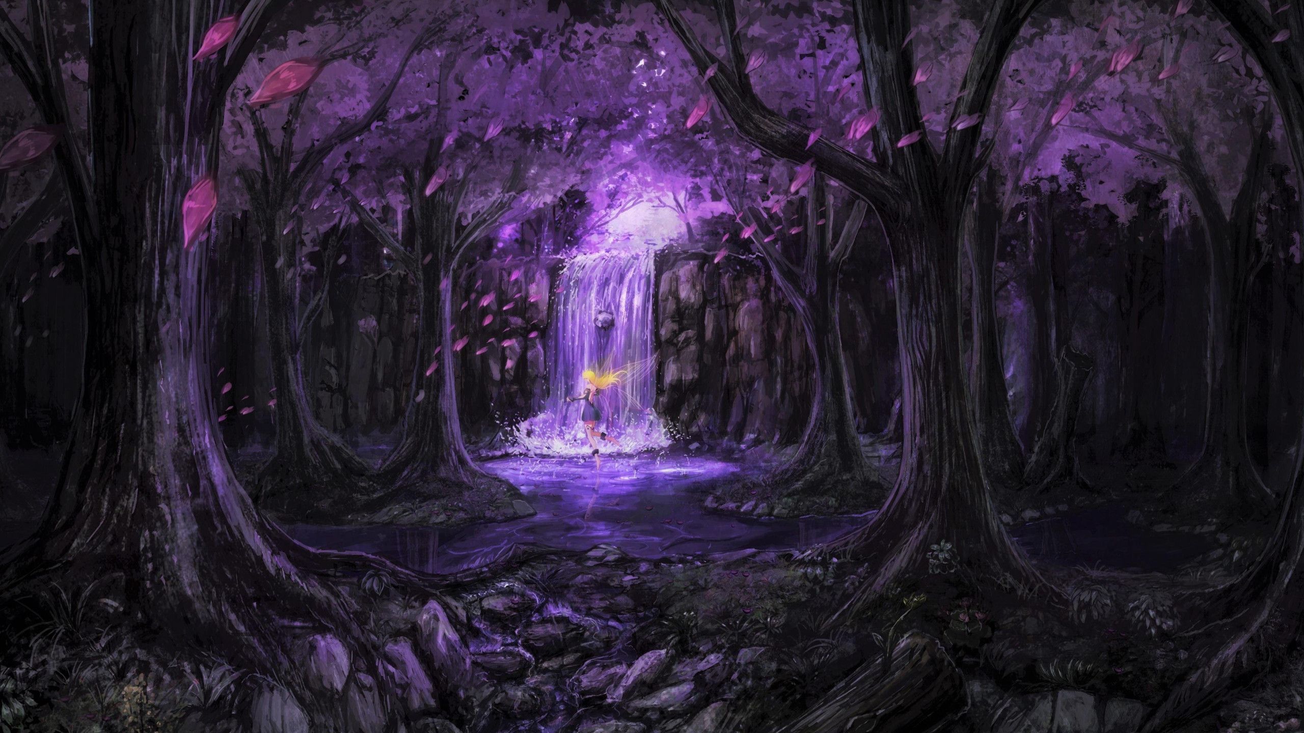 2560x1440 Fantasy Forest Dark High Definition Wallpaper 111370