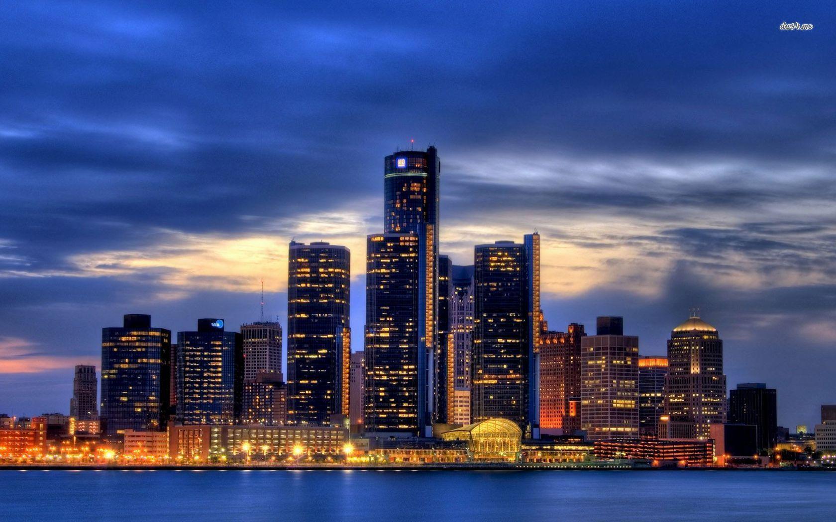 1680x1050 Vibrant City Of Detroit City Michigan United States USA Side View Skyscrapers Architecture