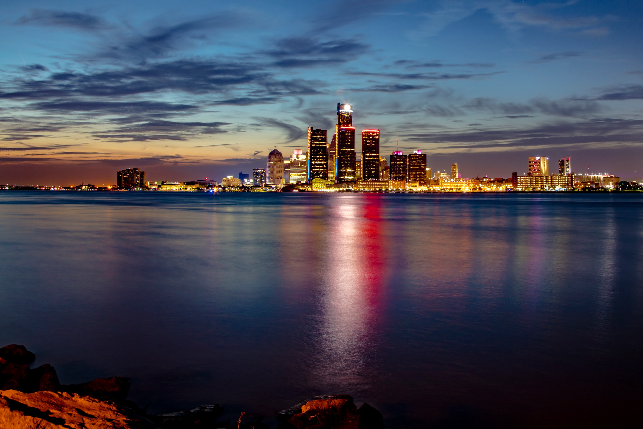 2048x1365 Wallpaper river, skyscrapers, Michigan, night city, Detroit, Detroit, Michigan, the Detroit river for mobile and desktop, section город, resolution 2048x1365