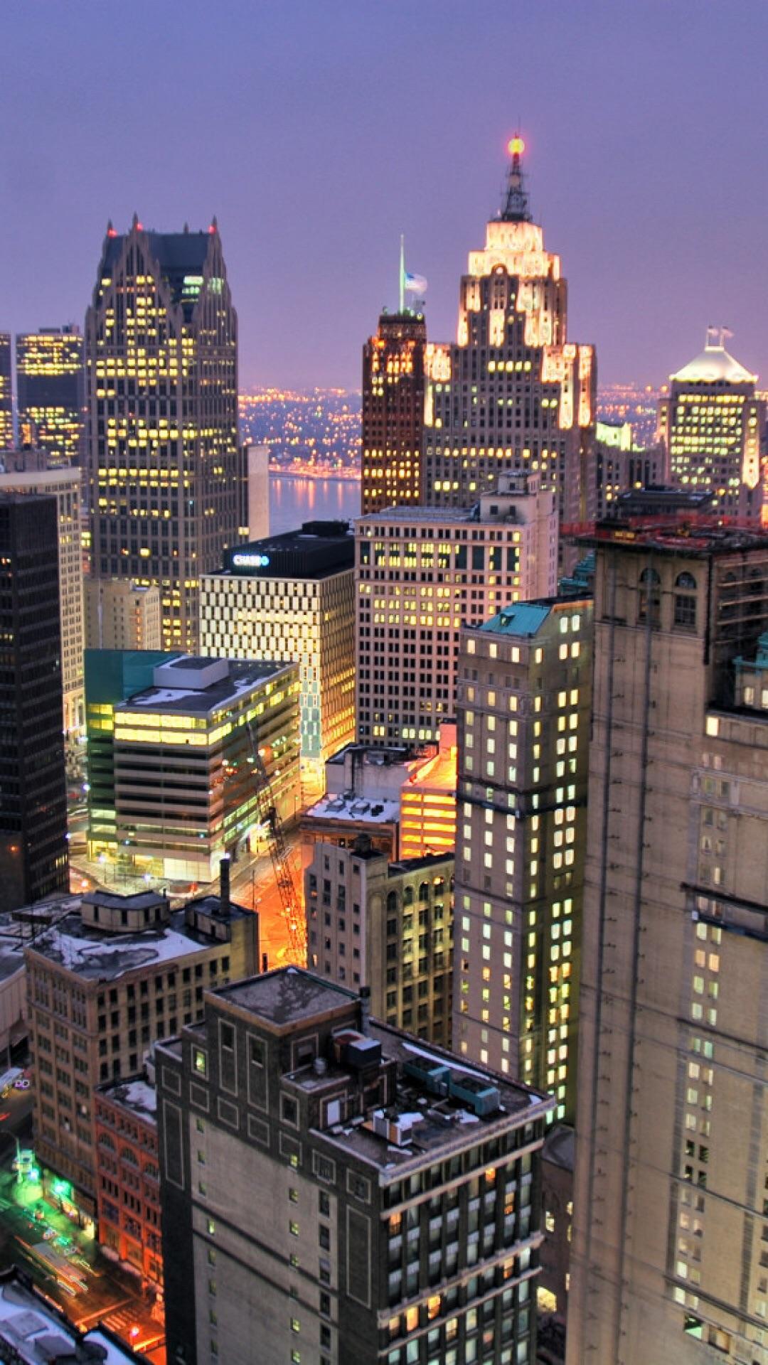 1080x1920 City Lights At Night Detroit City Michigan United States USA