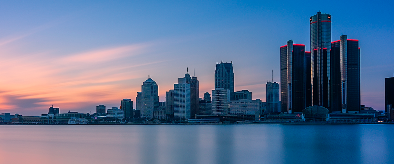 1548x647 Golden Hour Skyscrapers Of Detroit City Michigan United States USA