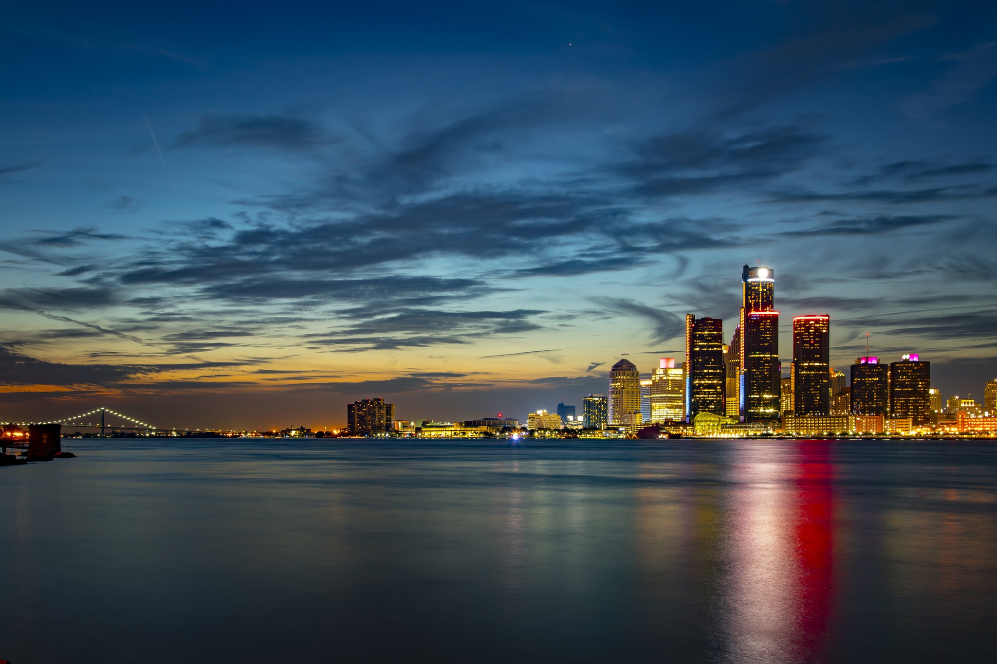 2048x1365 Wallpaper the sky, river, building, skyscrapers, Michigan, night city, Detroit, Detroit for mobile and desktop, section город, resolution 2048x1365