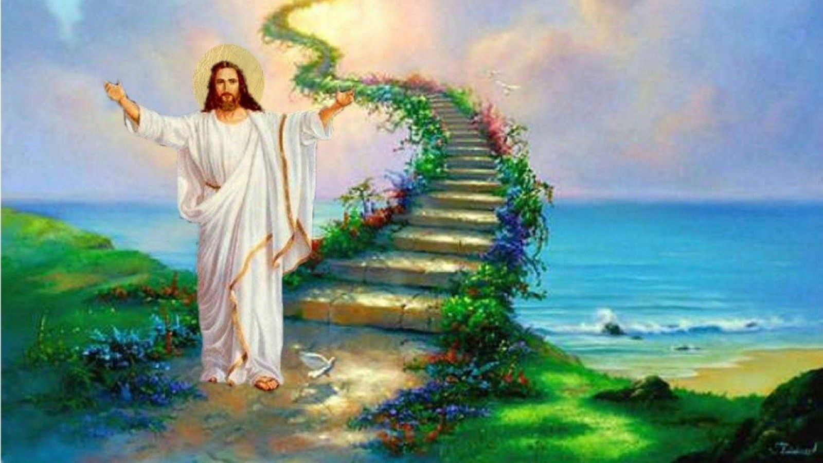 1600x900 Jesus In Steps From Heaven Background HD Jesus Wallpaper