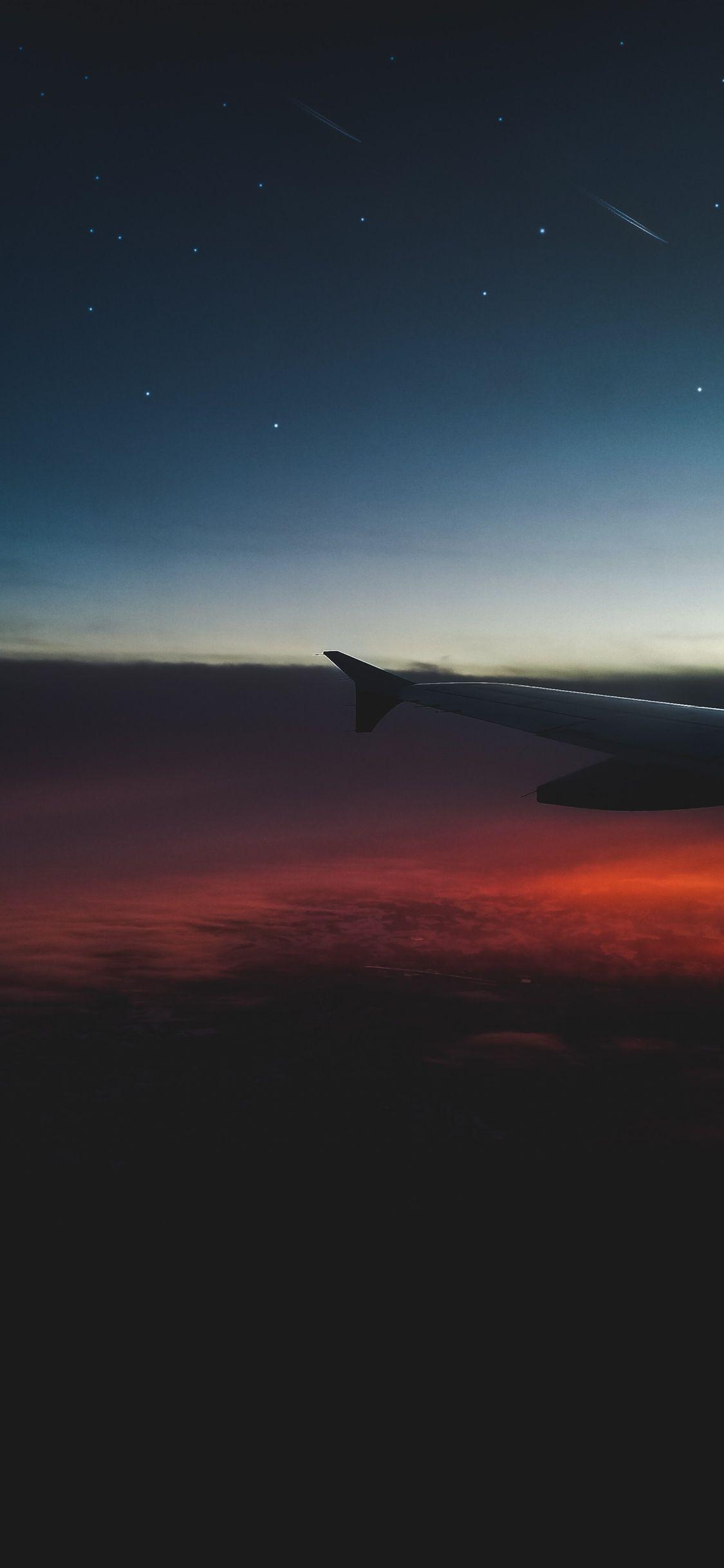 1125x2436 Airplane, wing, night iPhone XS Max, X 3GS wallpaper
