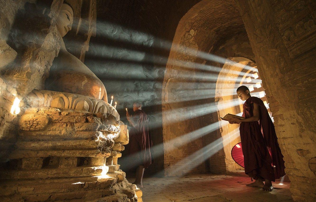 1332x850 Photo Wallpaper Smoke, Meditation, Monks, Buddhists