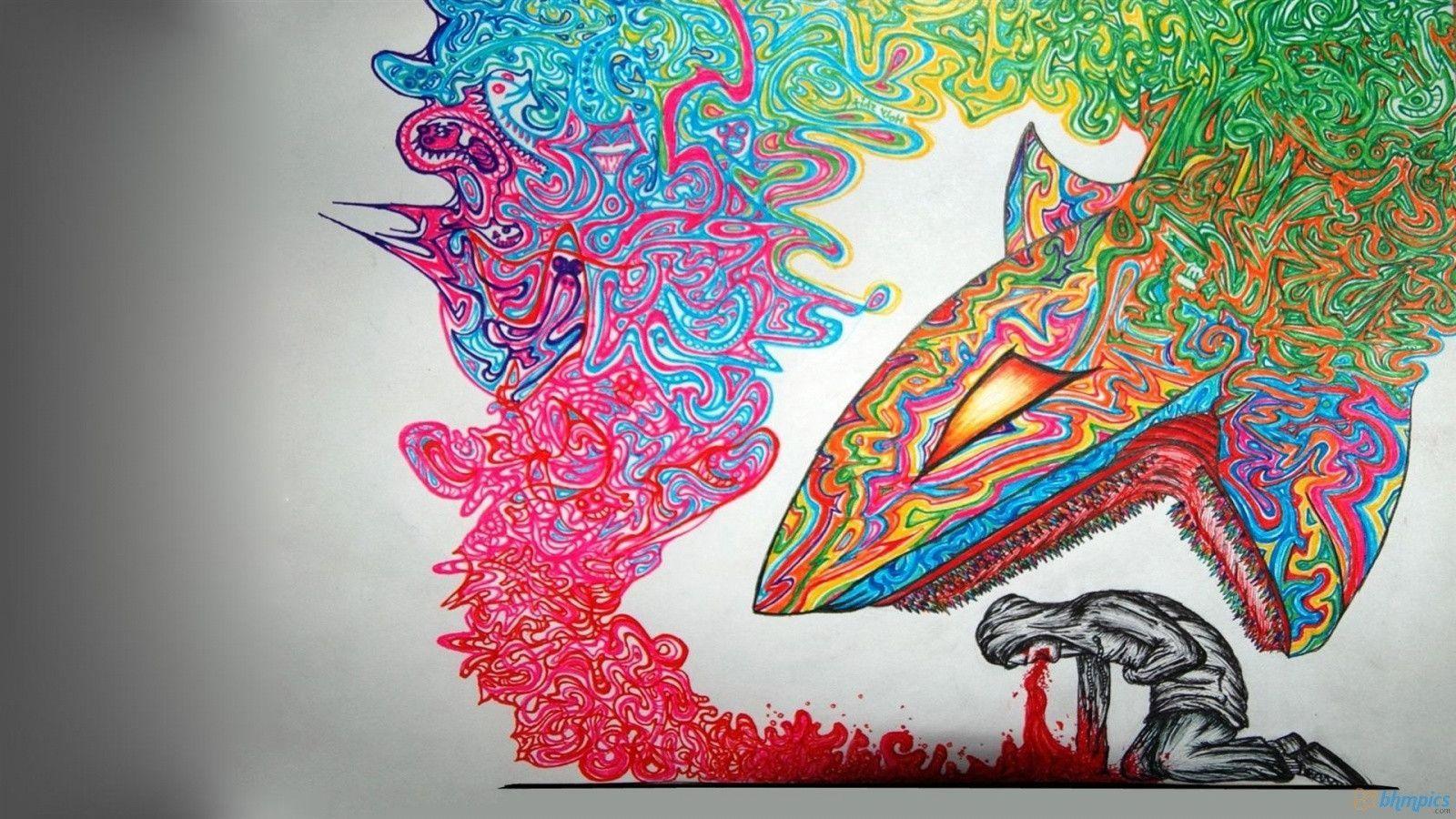 1600x900 Colorful Inner Shark Abstract. Psychedelic art, Sharpie art