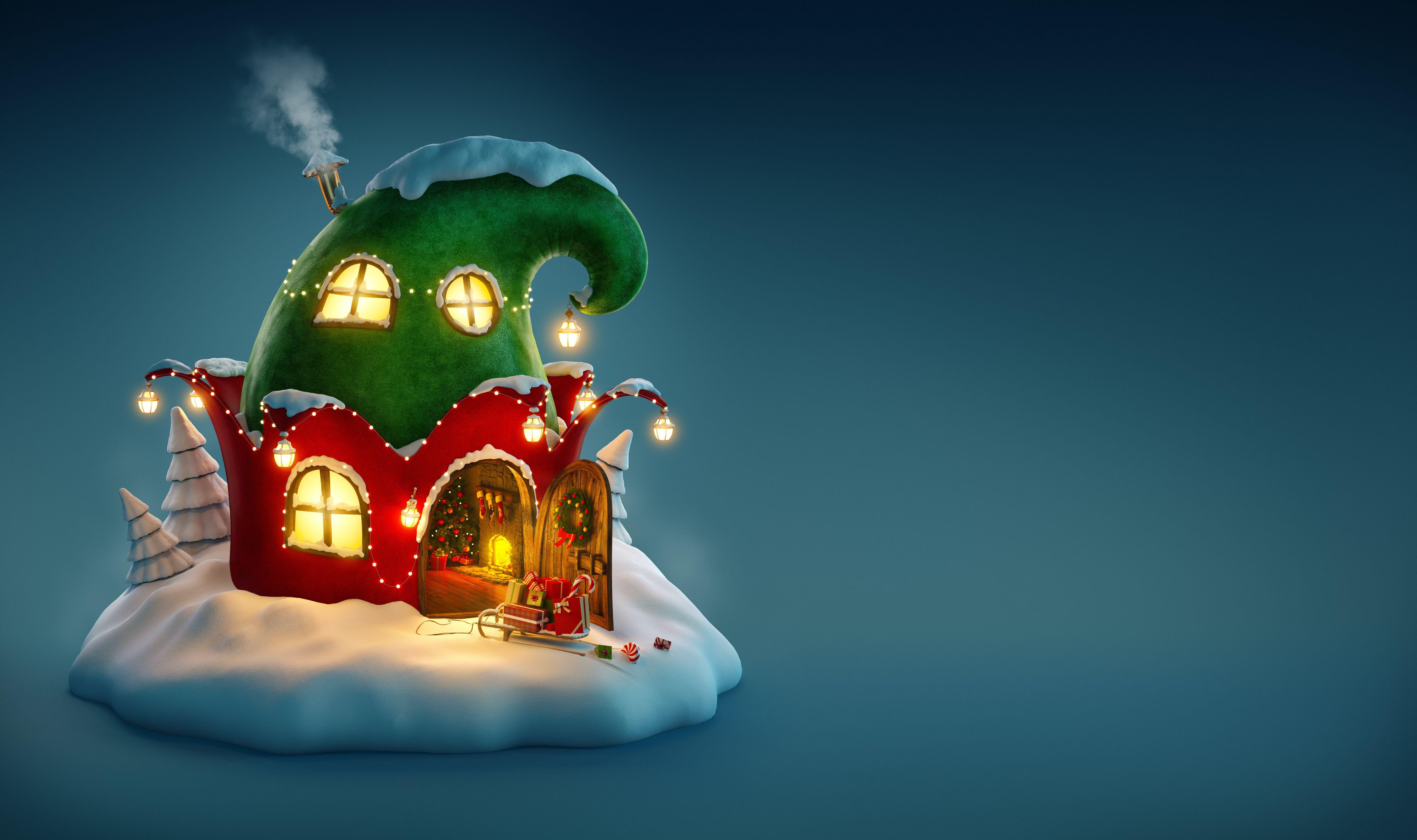4936x2926 Christmas Fairy House 4k, HD .