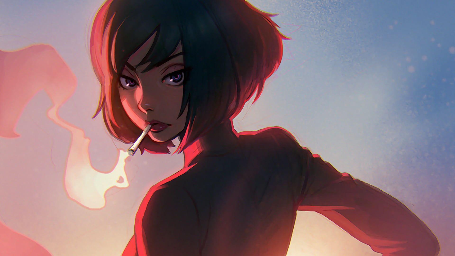 1920x1080 Anime Girl Smoking